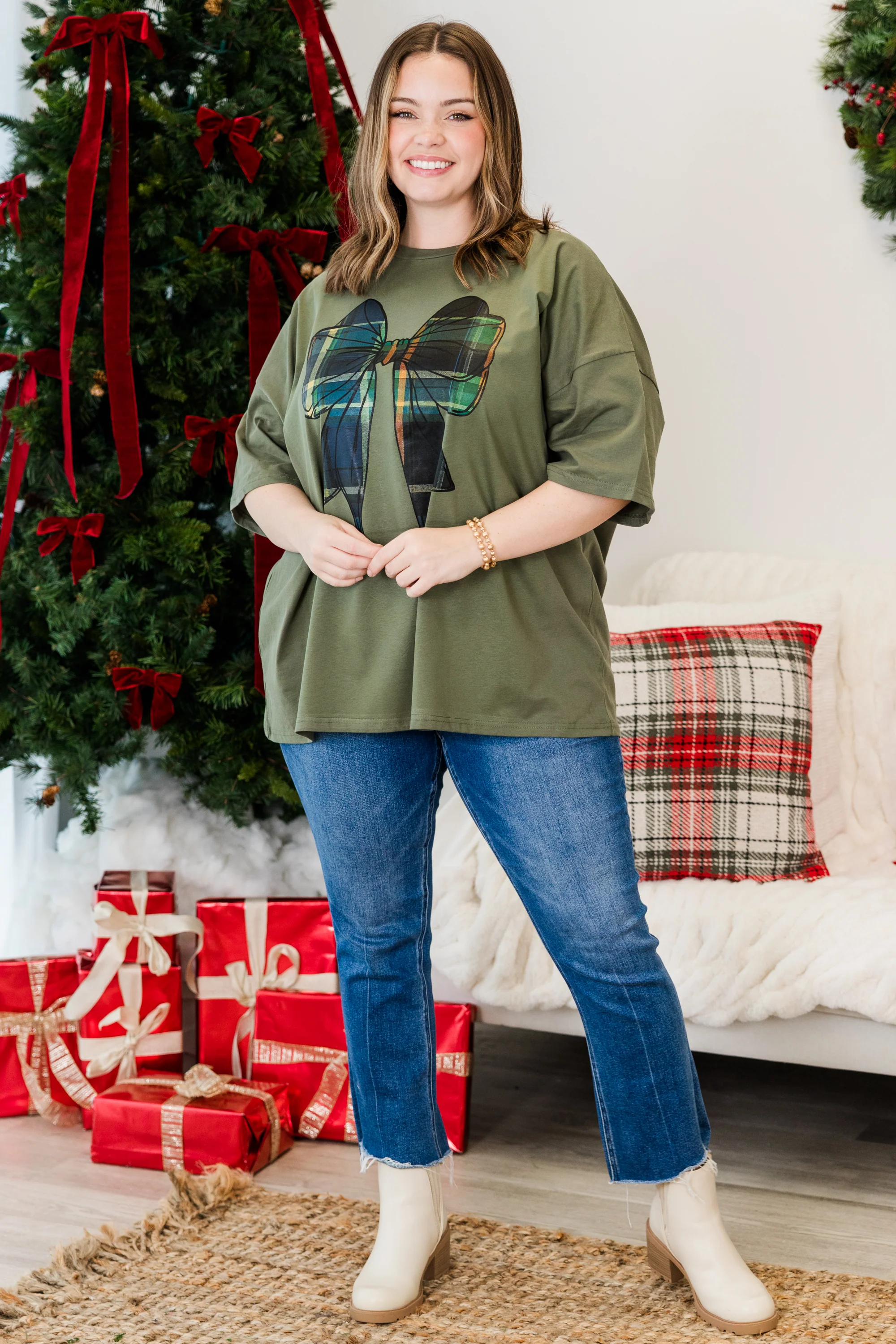 All Tied Up Boyfriend Tee, Moss - Weilaico