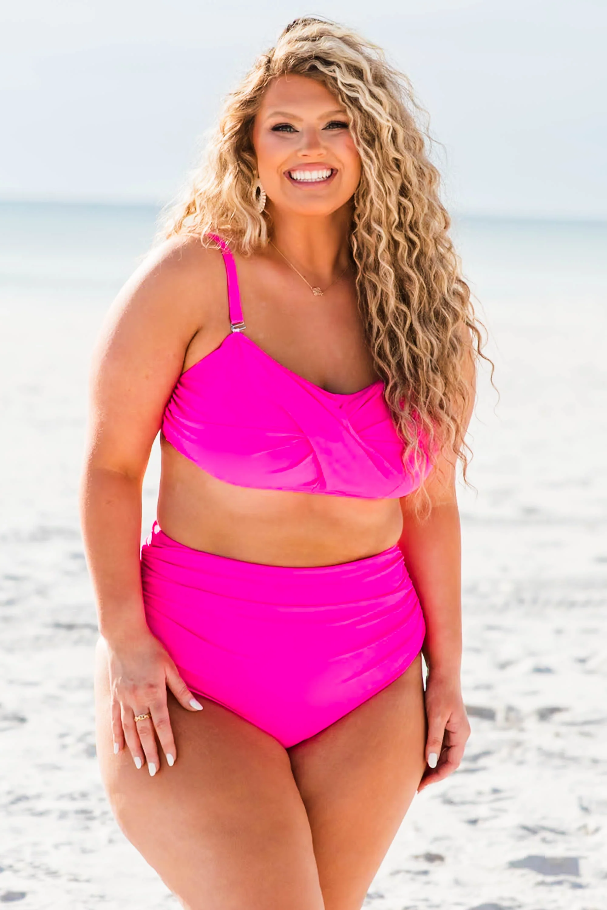 Proceed Into Paradise Swim Top, Neon Pink - Weilaico