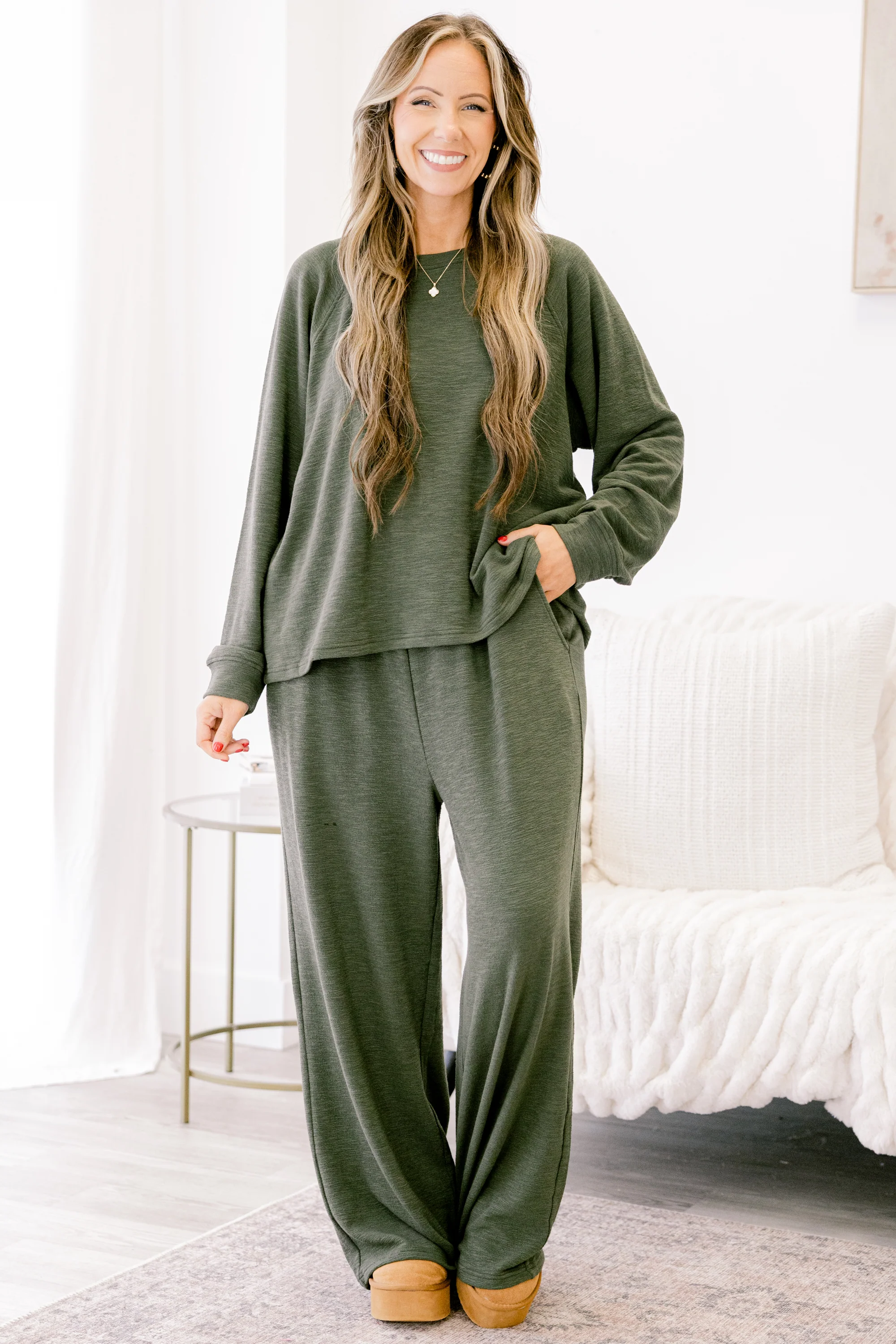 Lazy Saturday Nights Set, Dark Olive - Weilaico