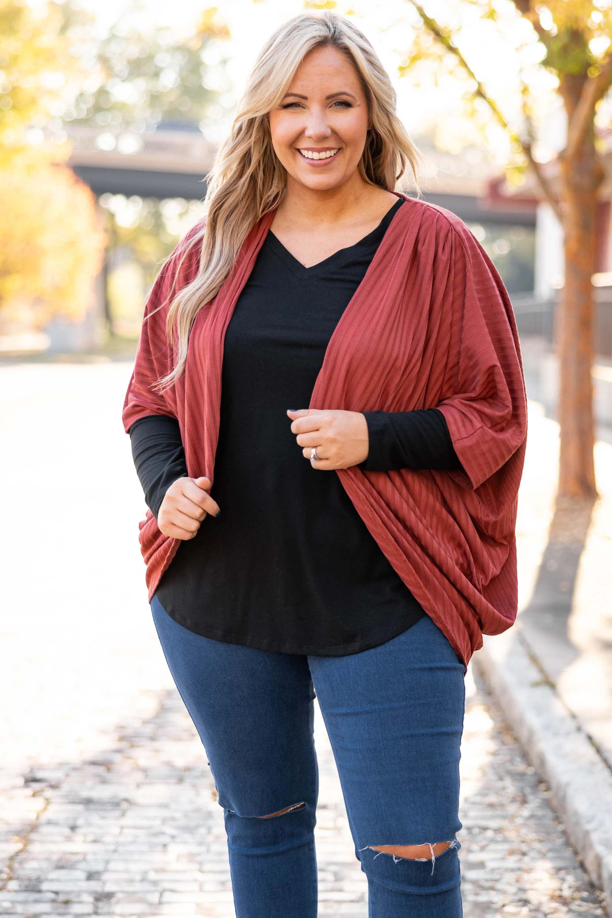 Let's Grab Brunch Cardigan, Rust - Weilaico