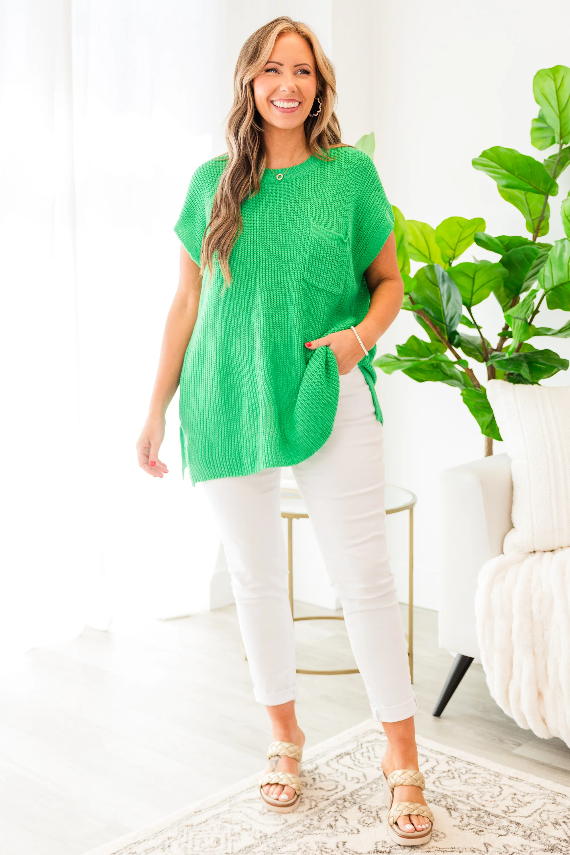 Let Me Be Clear Top, Kelly Green - Weilaico