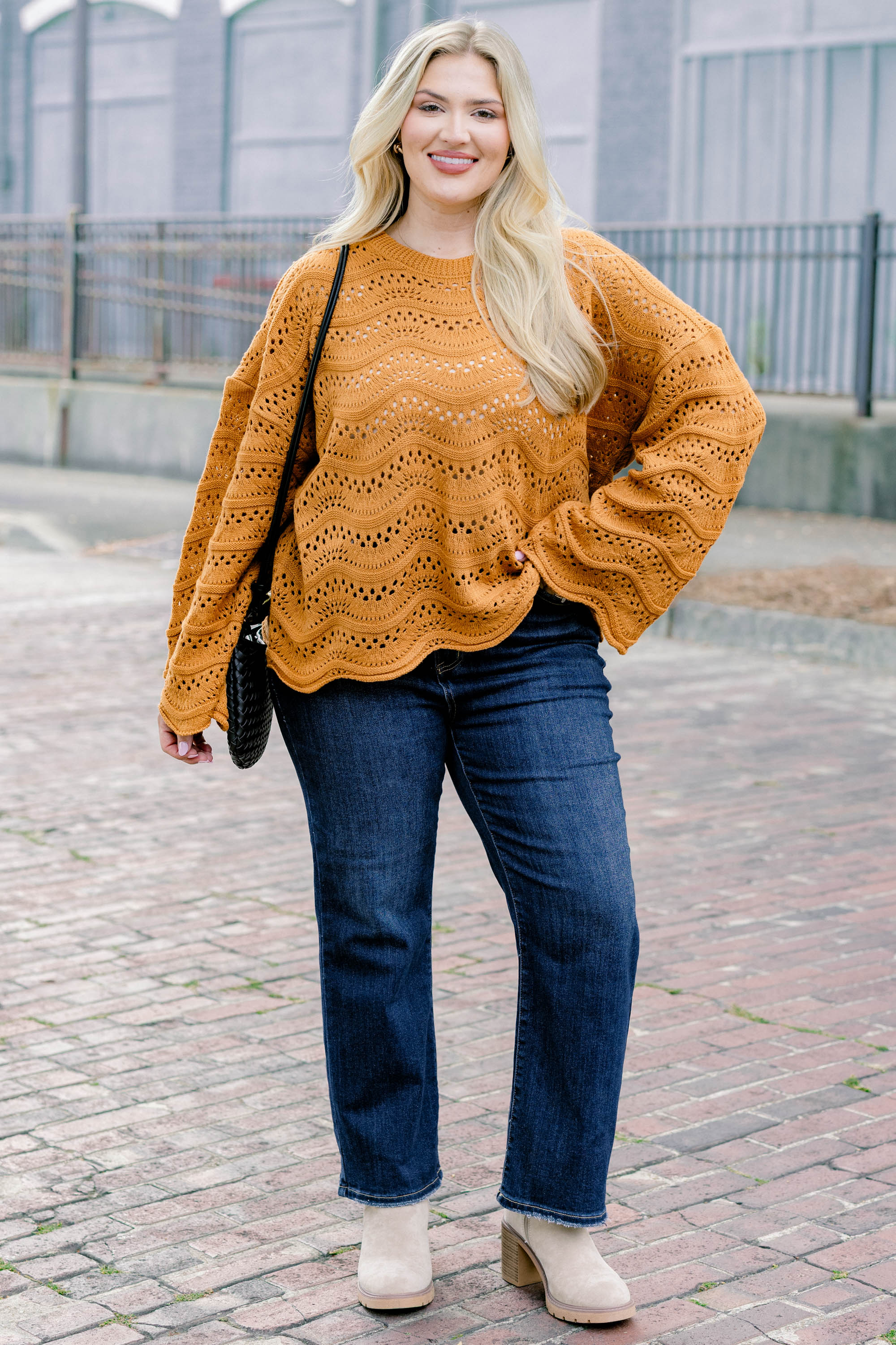 Wavy Comfort Sweater, Camel - Weilaico