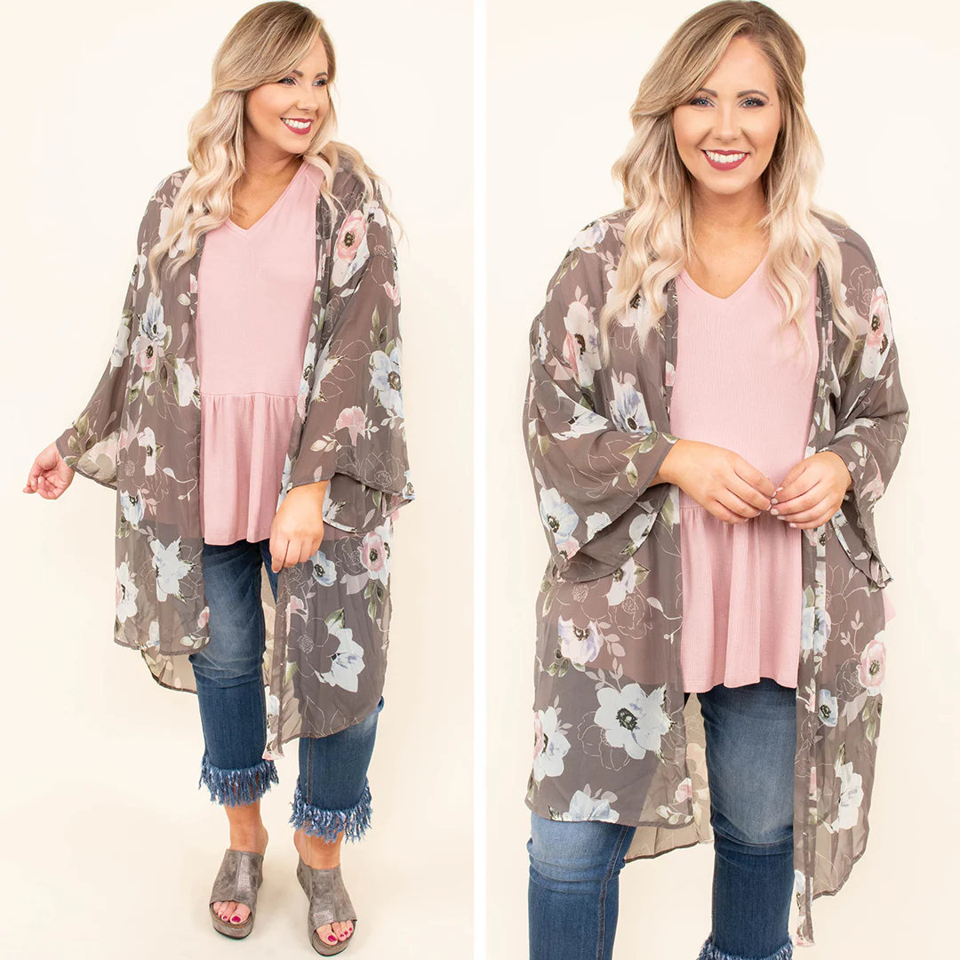 Ocean Avenue Kimono, Grey - Weilaico