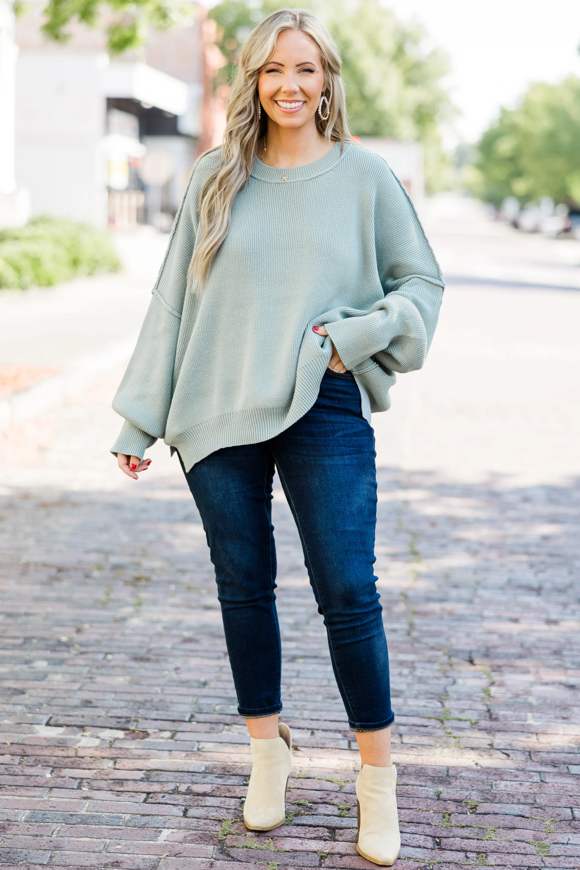 Magically Perfect Sweater, Sage - Weilaico