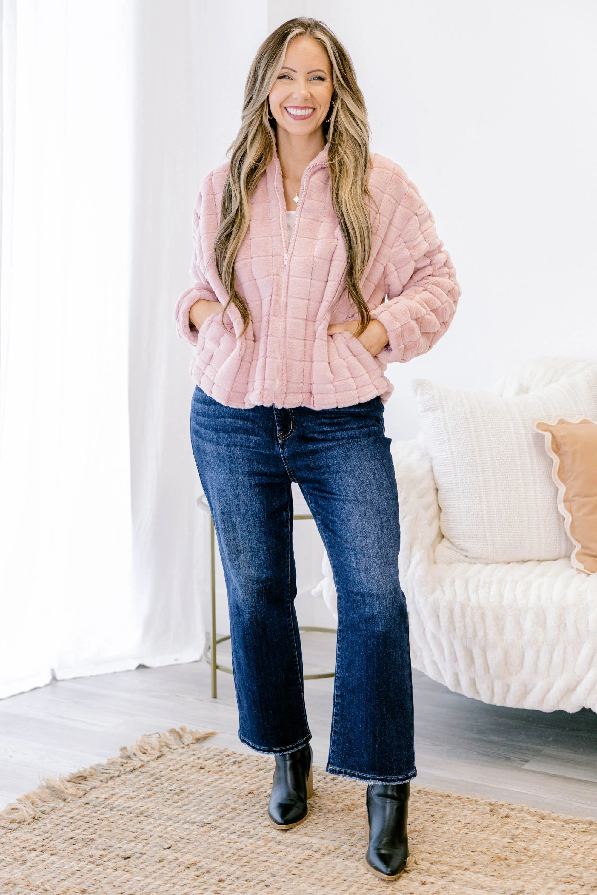 Carmen Faux Fur Jacket, Pink - Weilaico