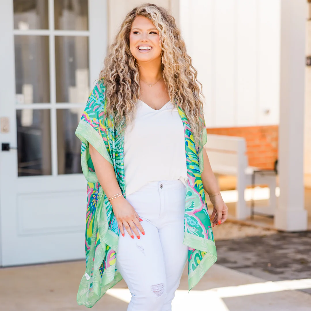 Tropical Palm Trees Kimono, Green - Weilaico