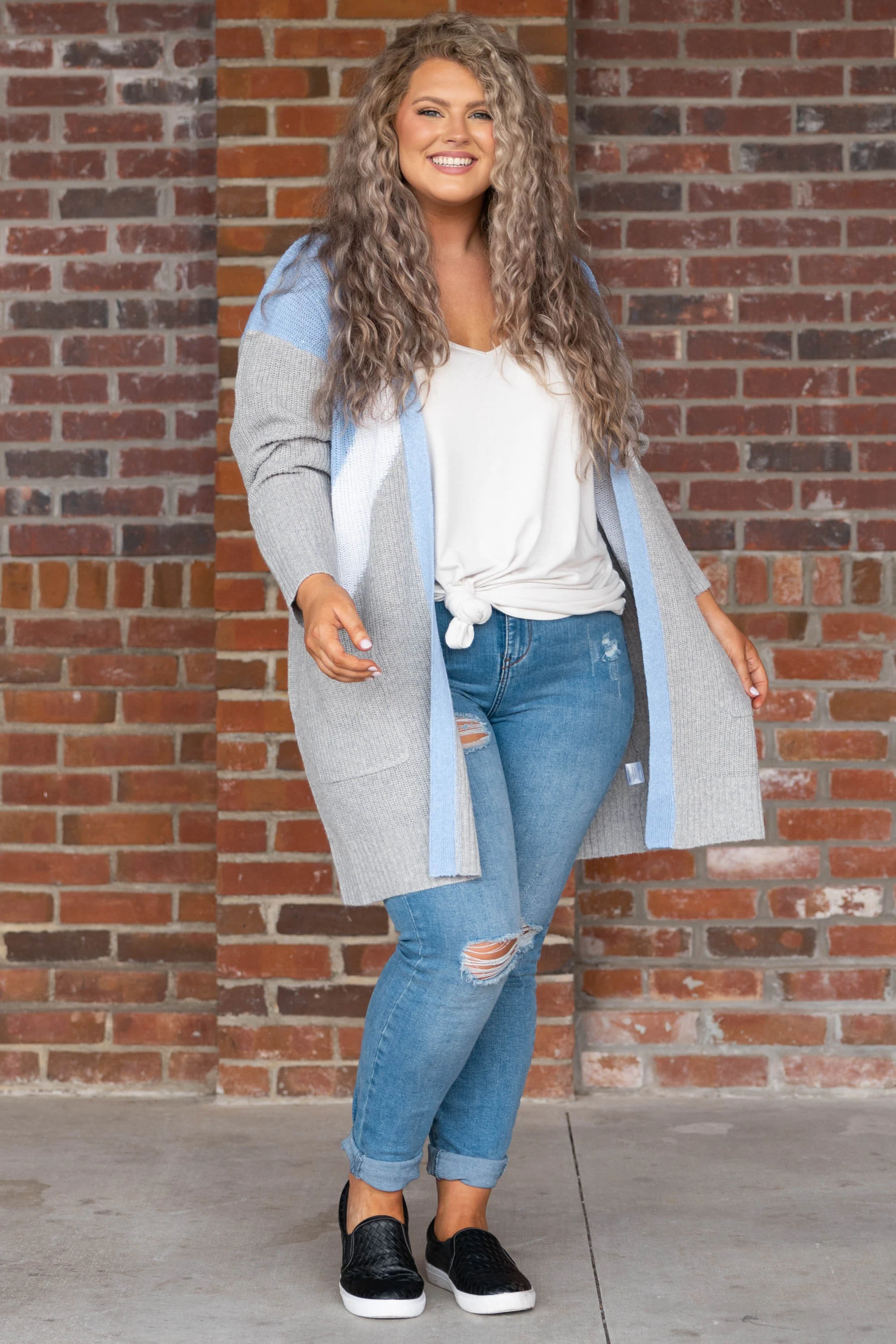 Stronger Than I Have Been Before Cardigan, Blue - Weilaico