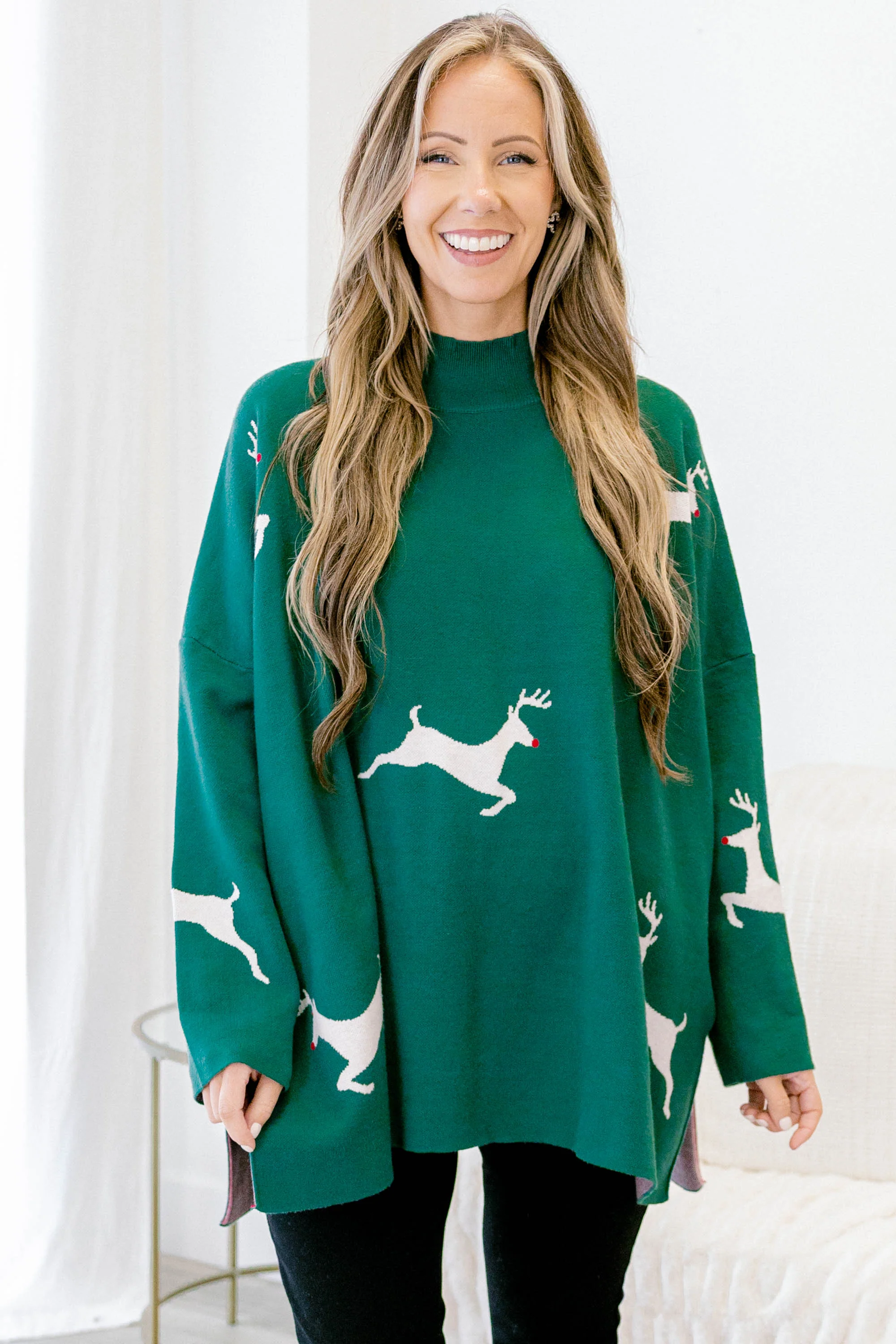 Everything And More Sweater, Green Deer - Weilaico
