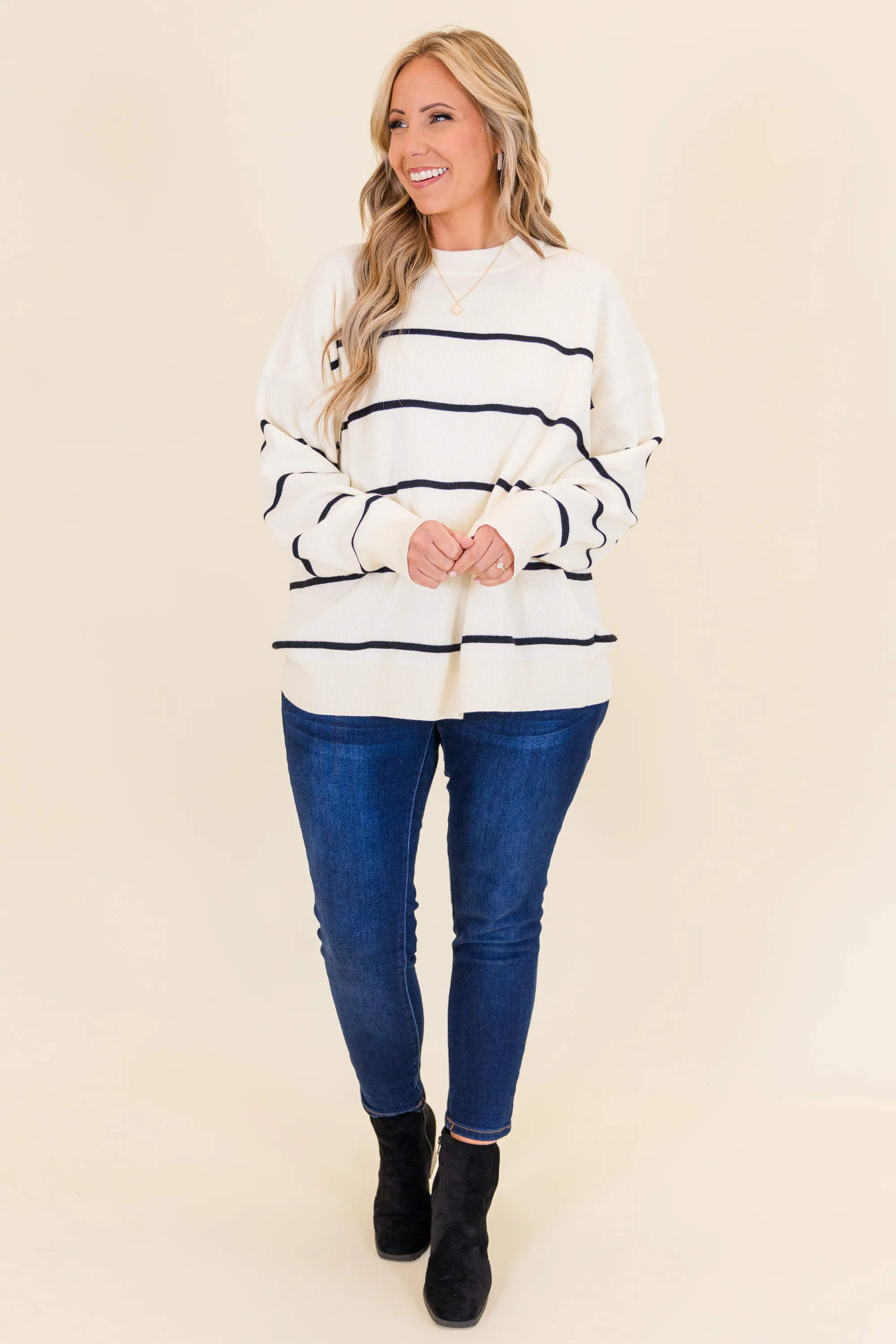 Lux Stripe Sweater, White - Weilaico