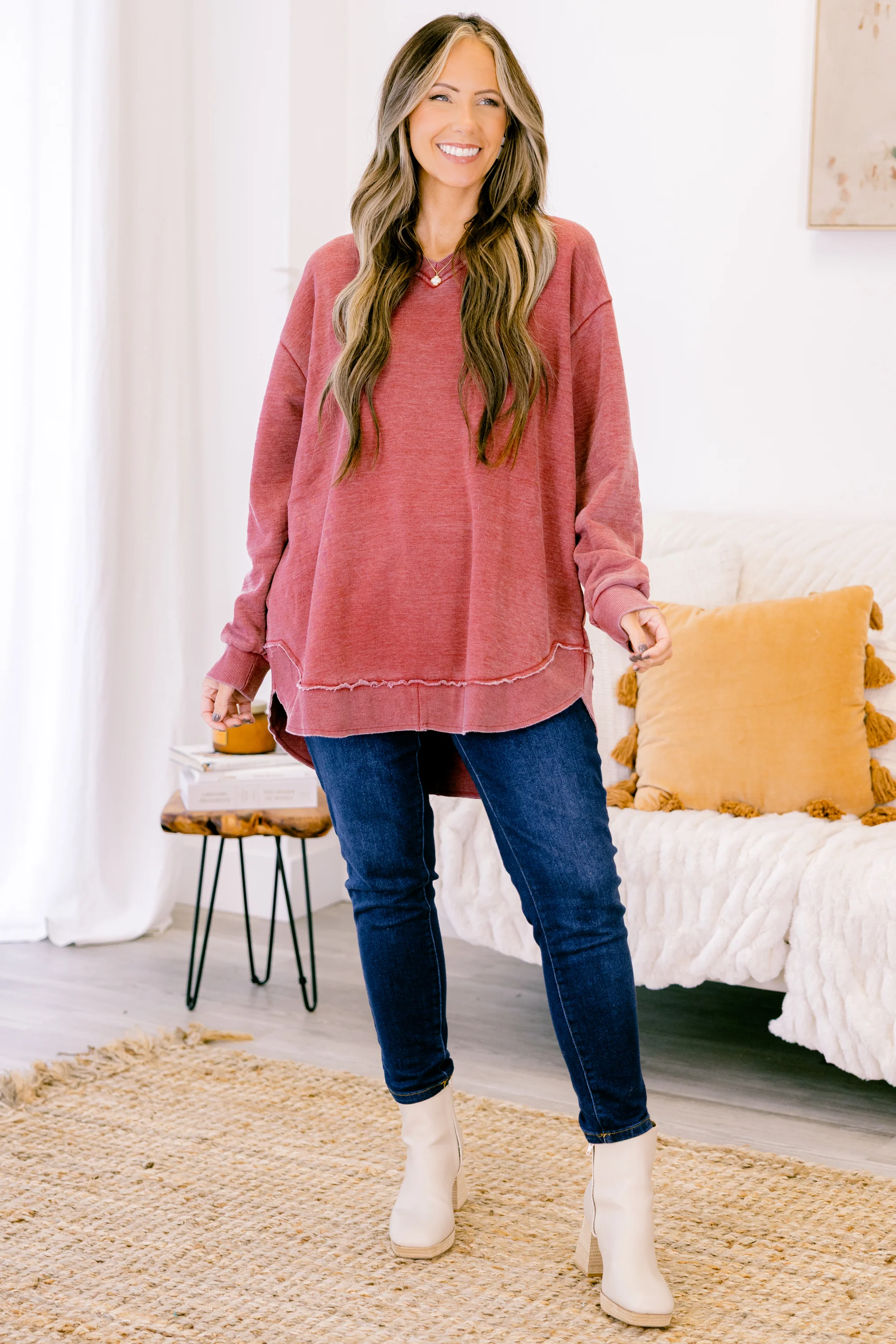 Warm Embrace Pullover, Wine Red - Weilaico