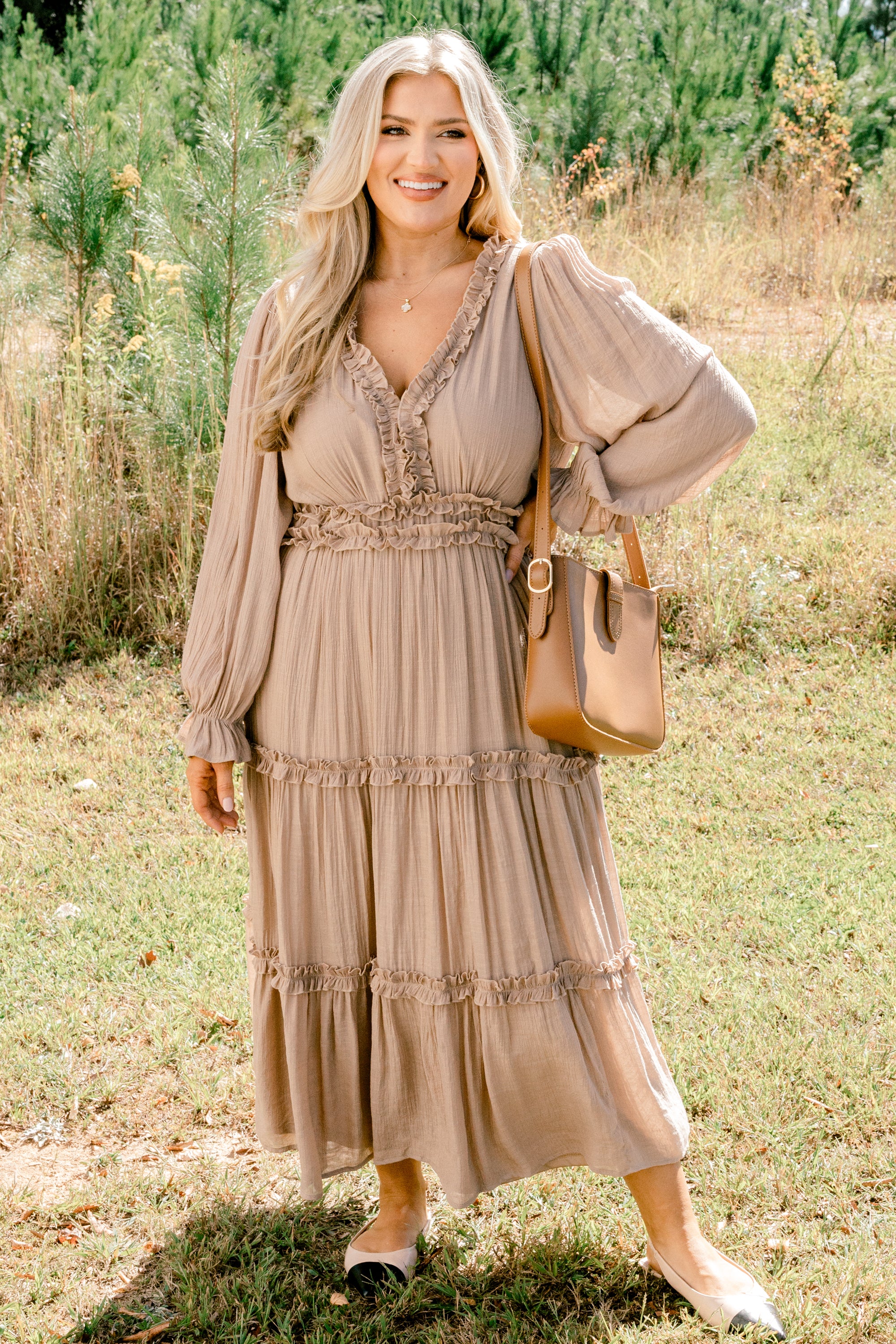 Vivid Palms Dress, Taupe - Weilaico