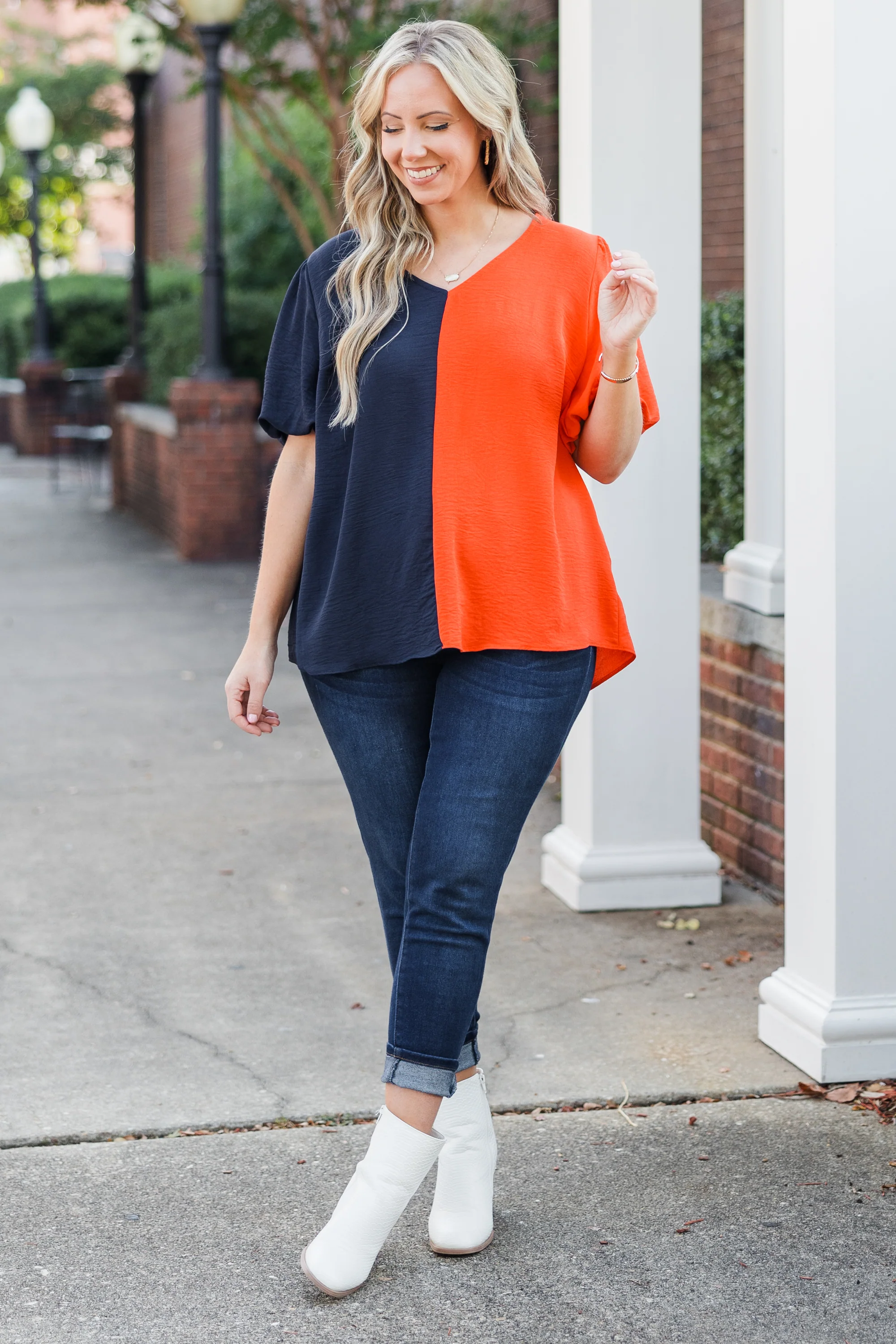 Sideline Sweetheart Top, Navy-Orange - Weilaico