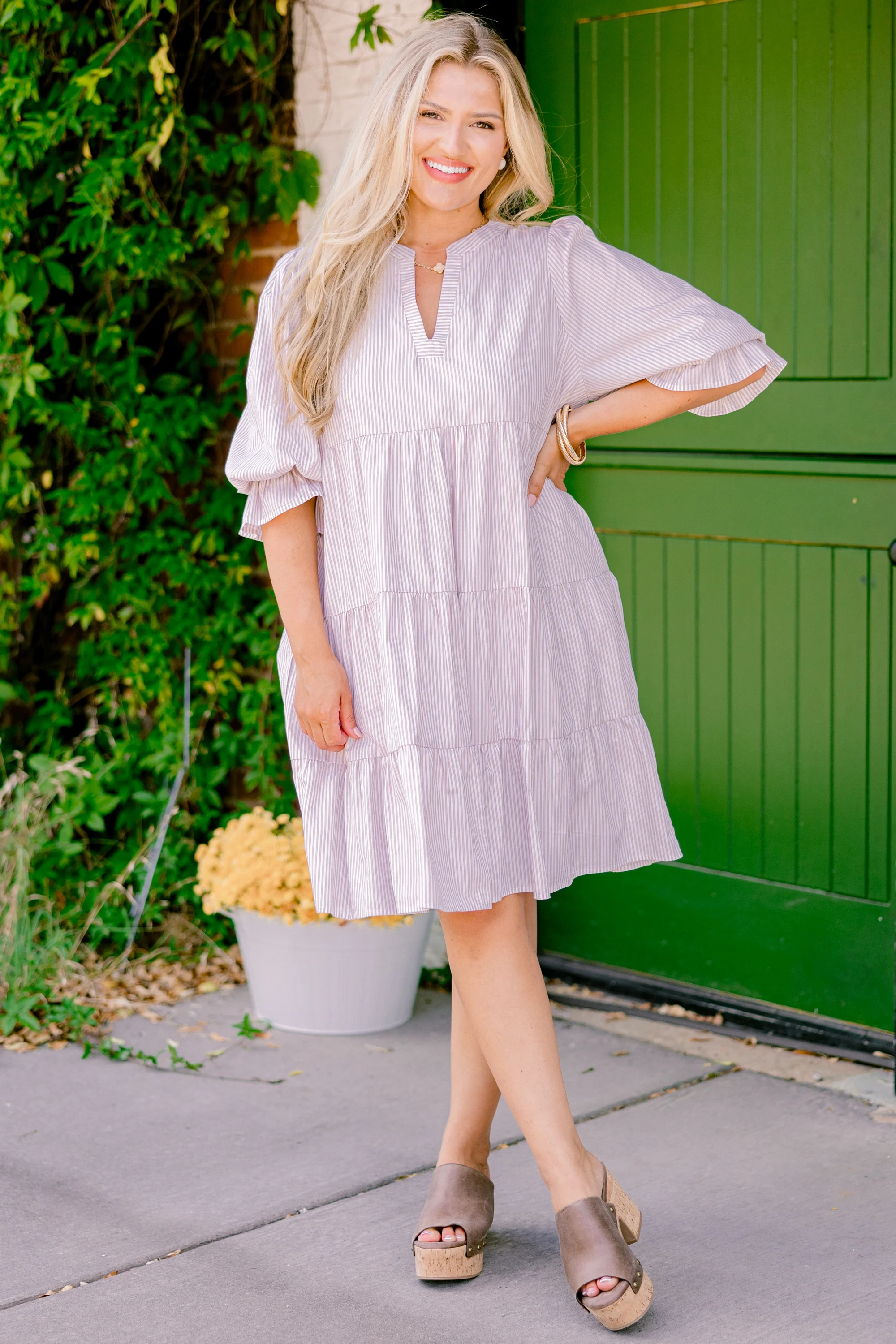 What You Know Dress, Brown Stripe - Weilaico