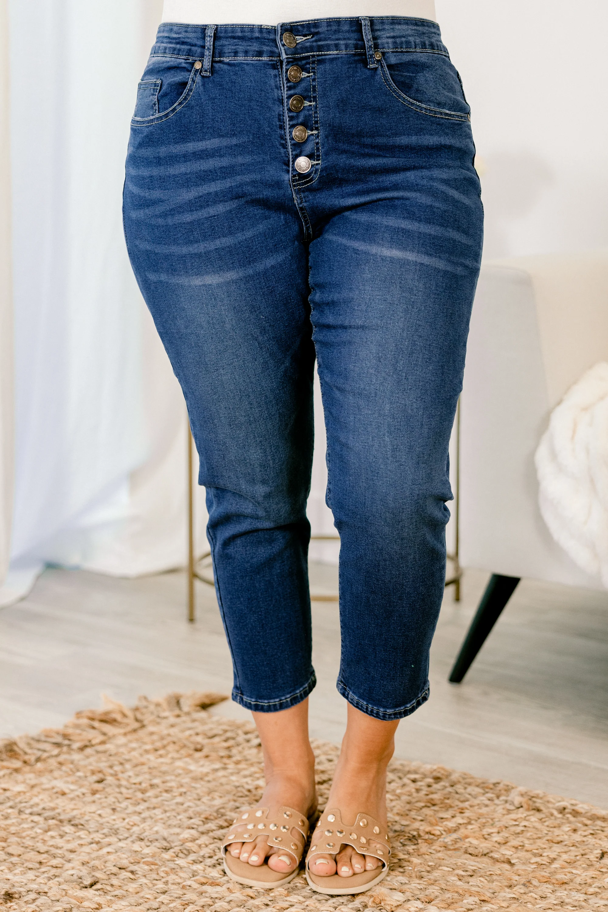 Wake Me Up In The Morning Capris, Medium Wash - Weilaico