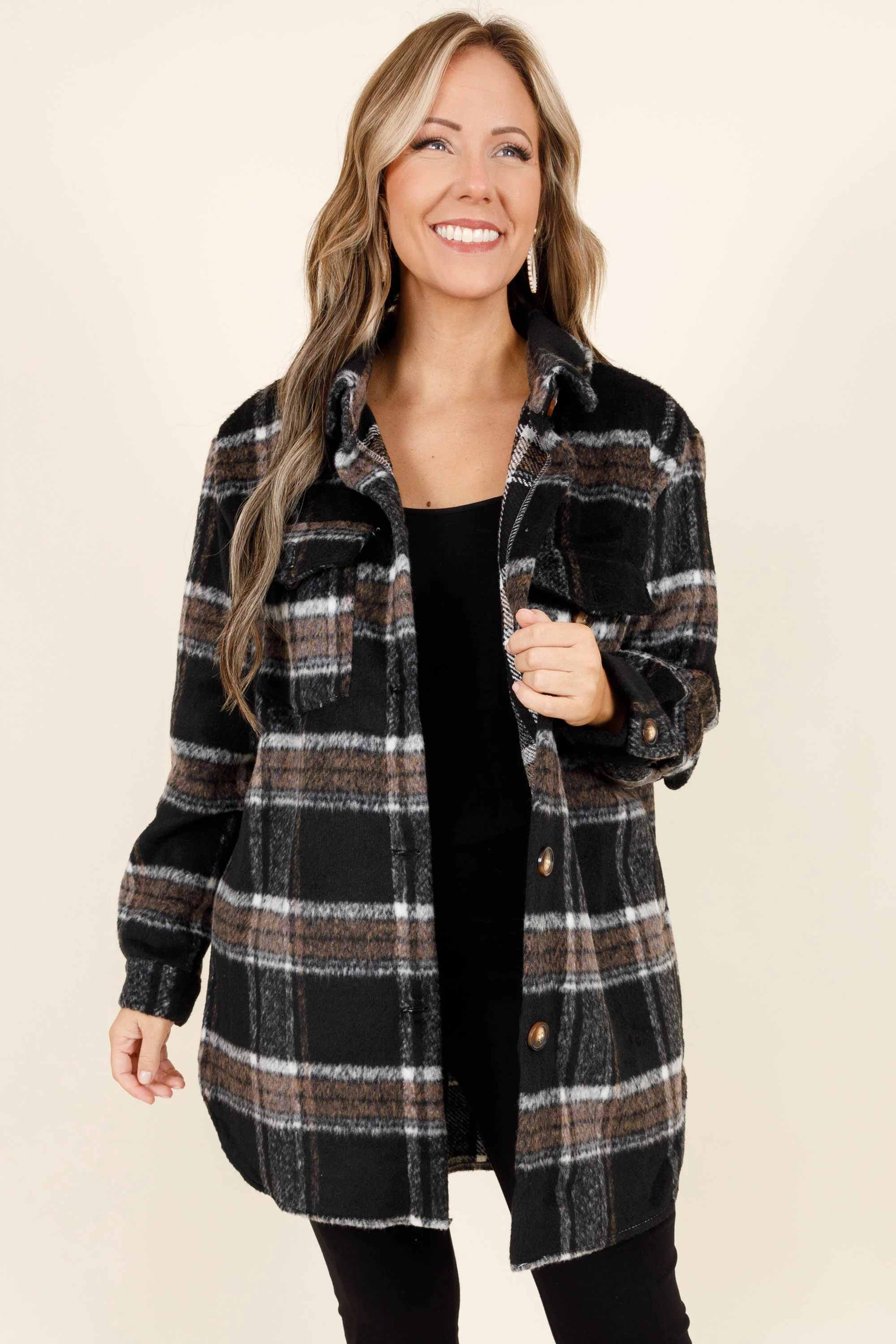 No More Tricks Shacket, Black - Weilaico