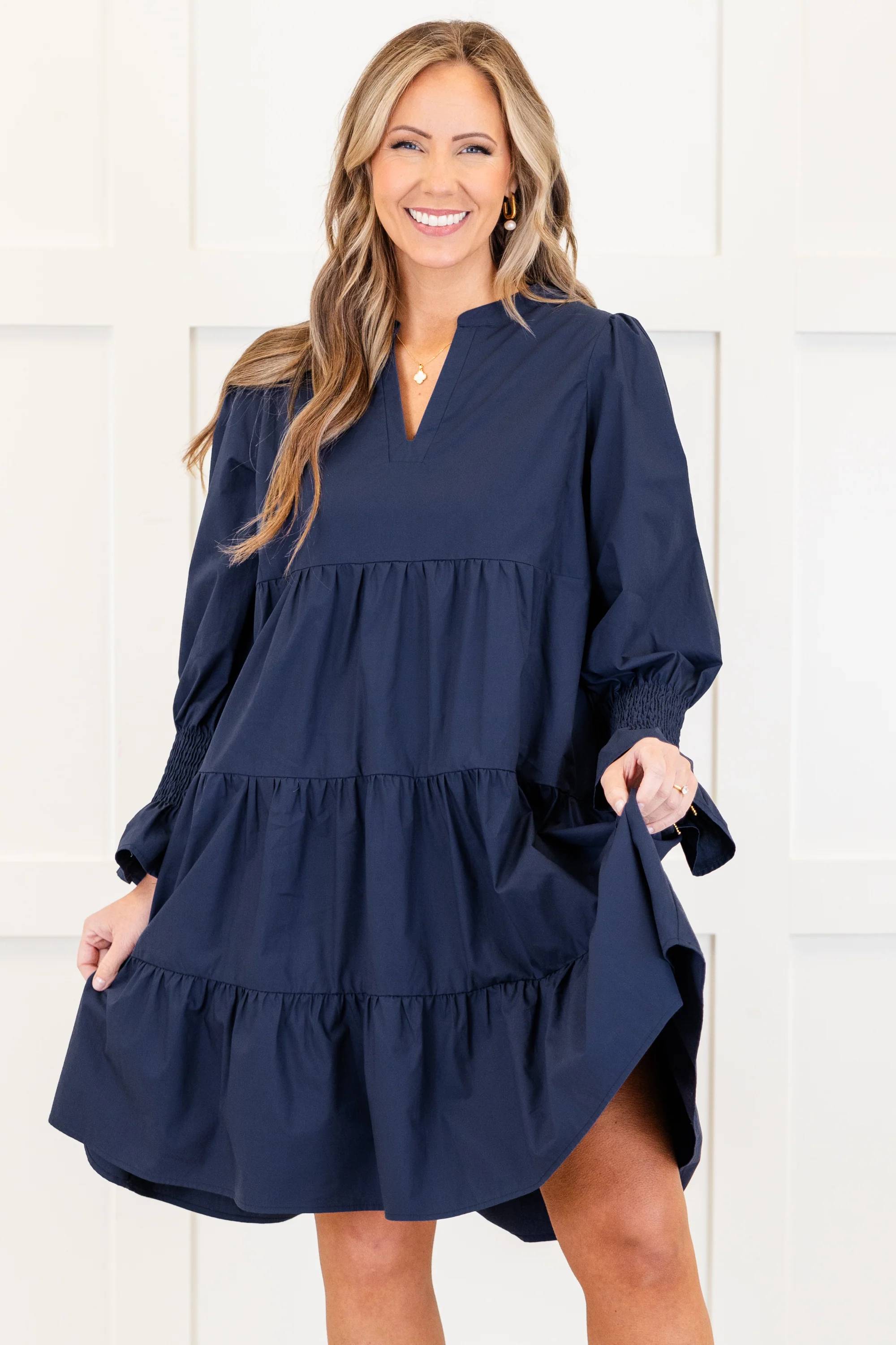 What You Know Dress, Navy - Weilaico