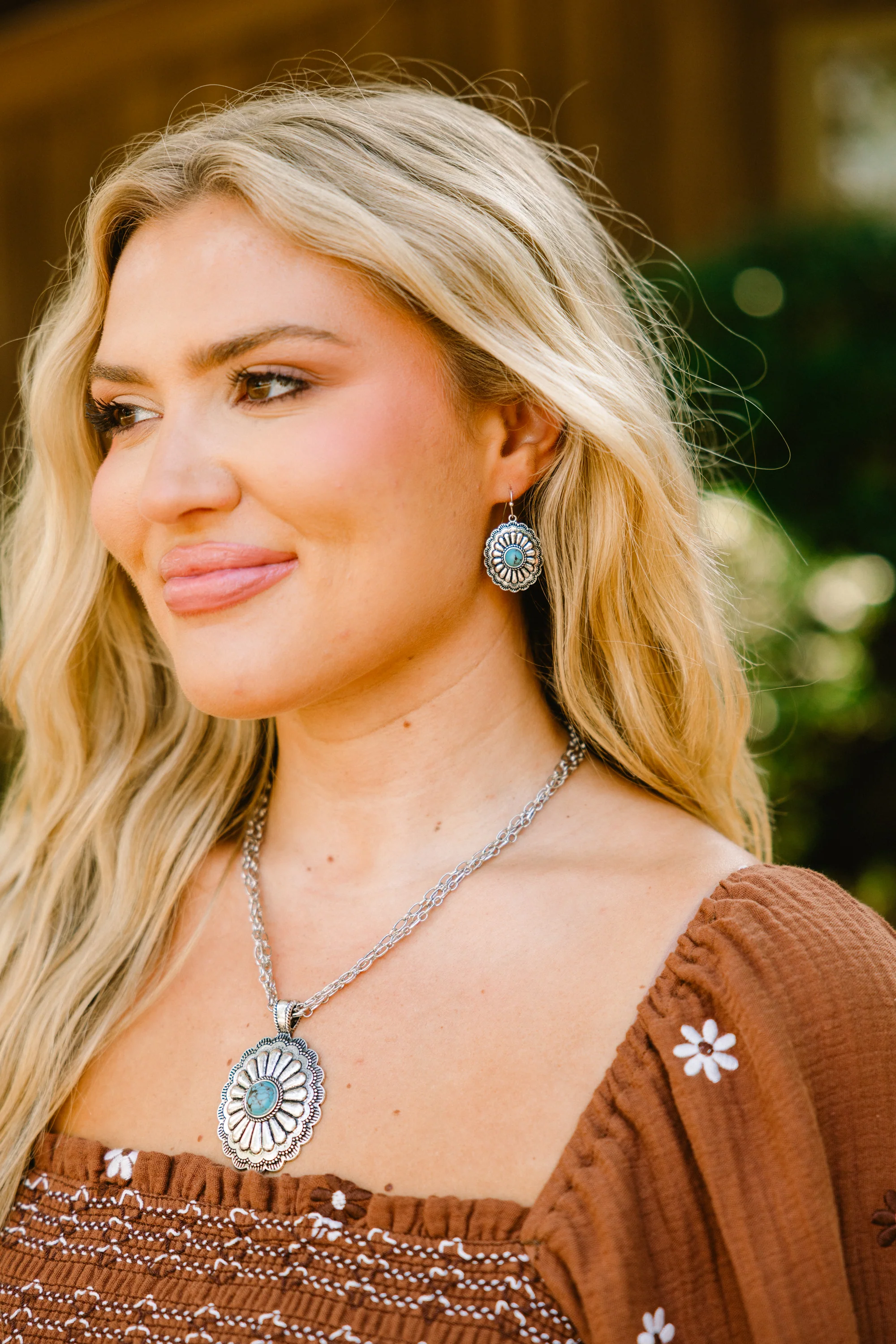 Wandering Winds Earring & Necklace Set, Turquoise - Weilaico