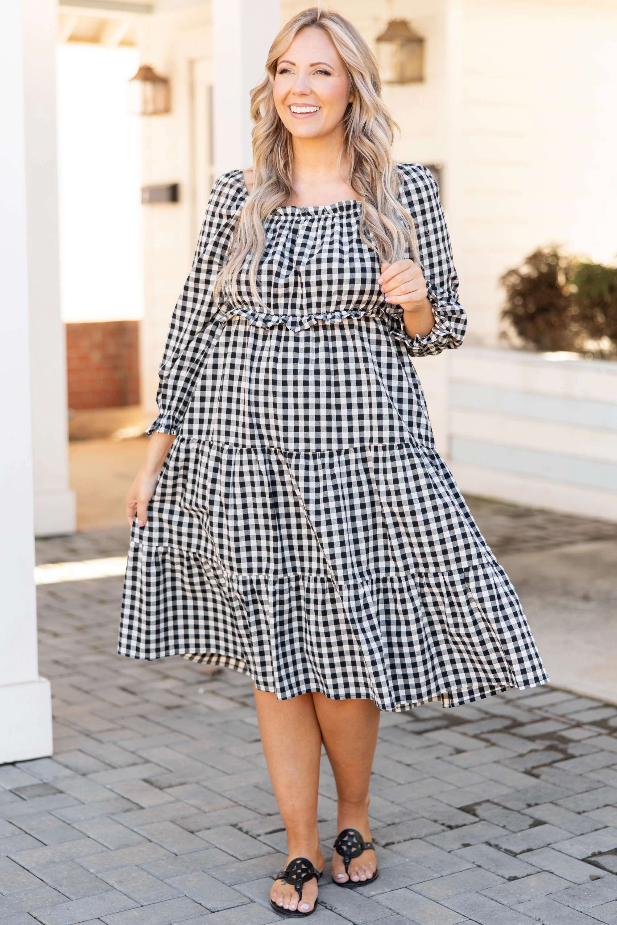 Afternoon Picnics Dress, Black - Weilaico