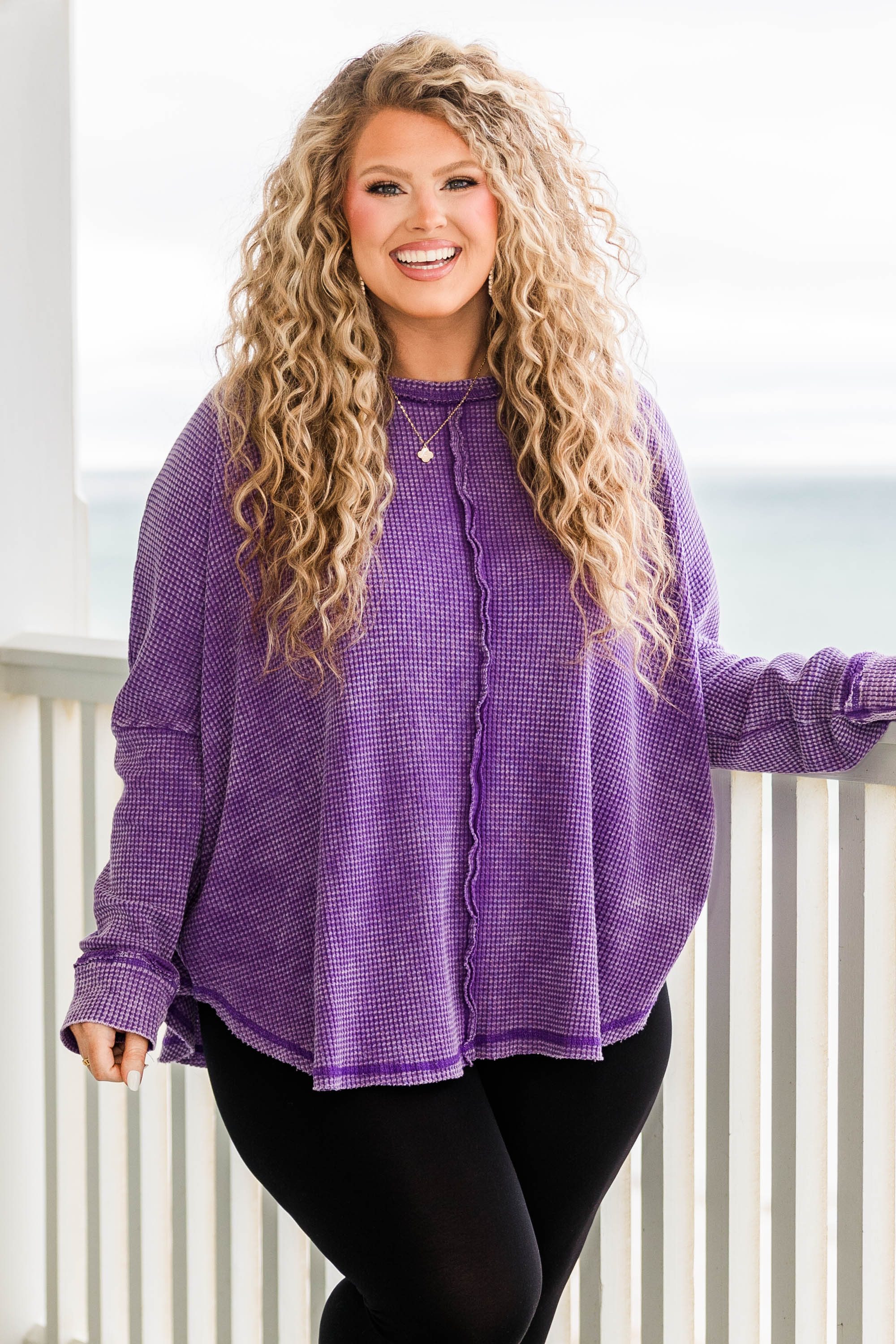 Cozy Waffle Pullover, Violet - Weilaico