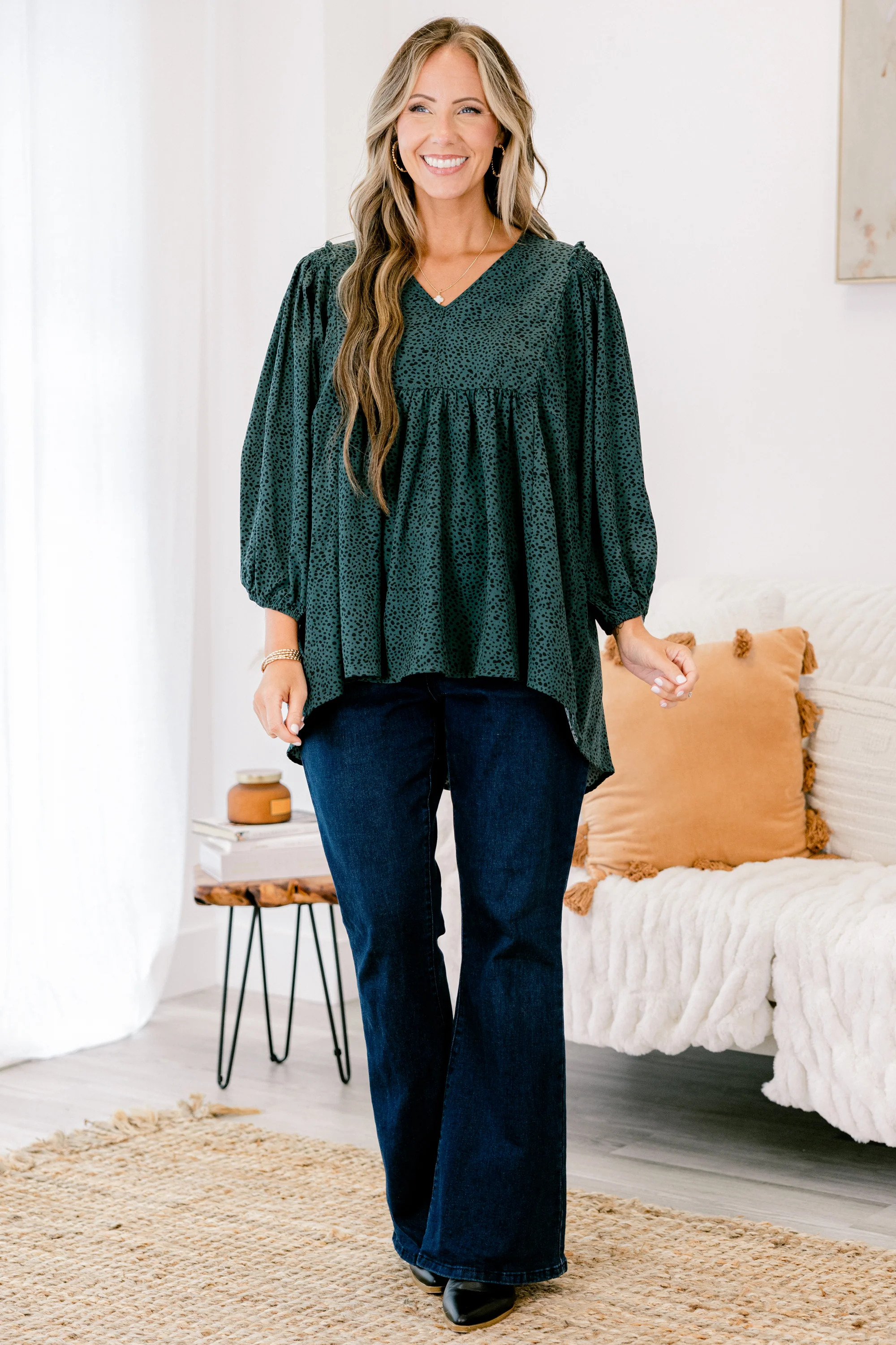 Looking For A Message Top, Green - Weilaico