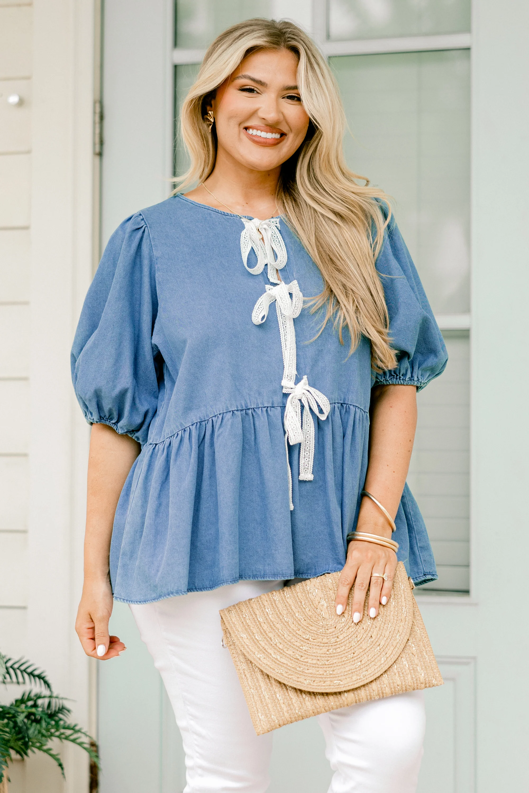 Take It Easy Now Top, Chambray - Weilaico