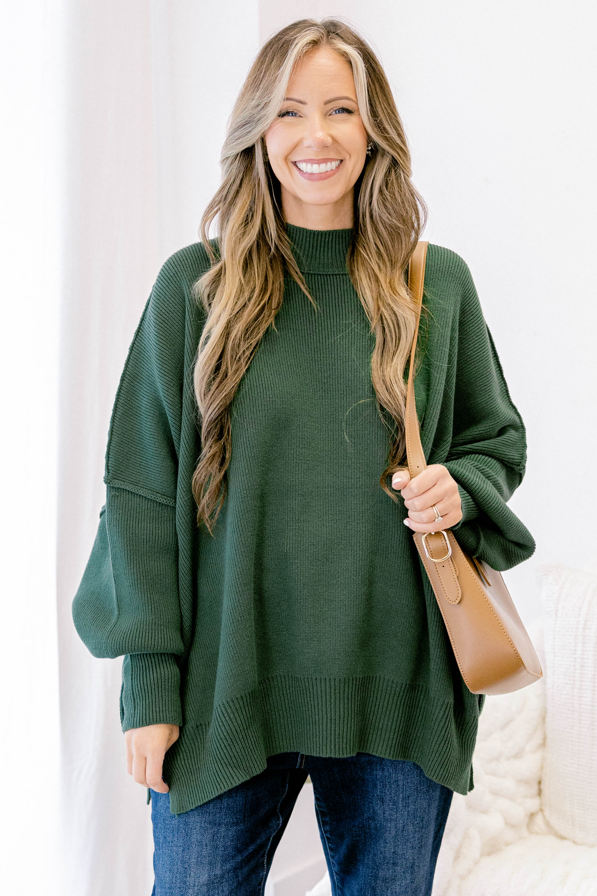 Perfectly Cozy Sweater, Dark Green - Weilaico