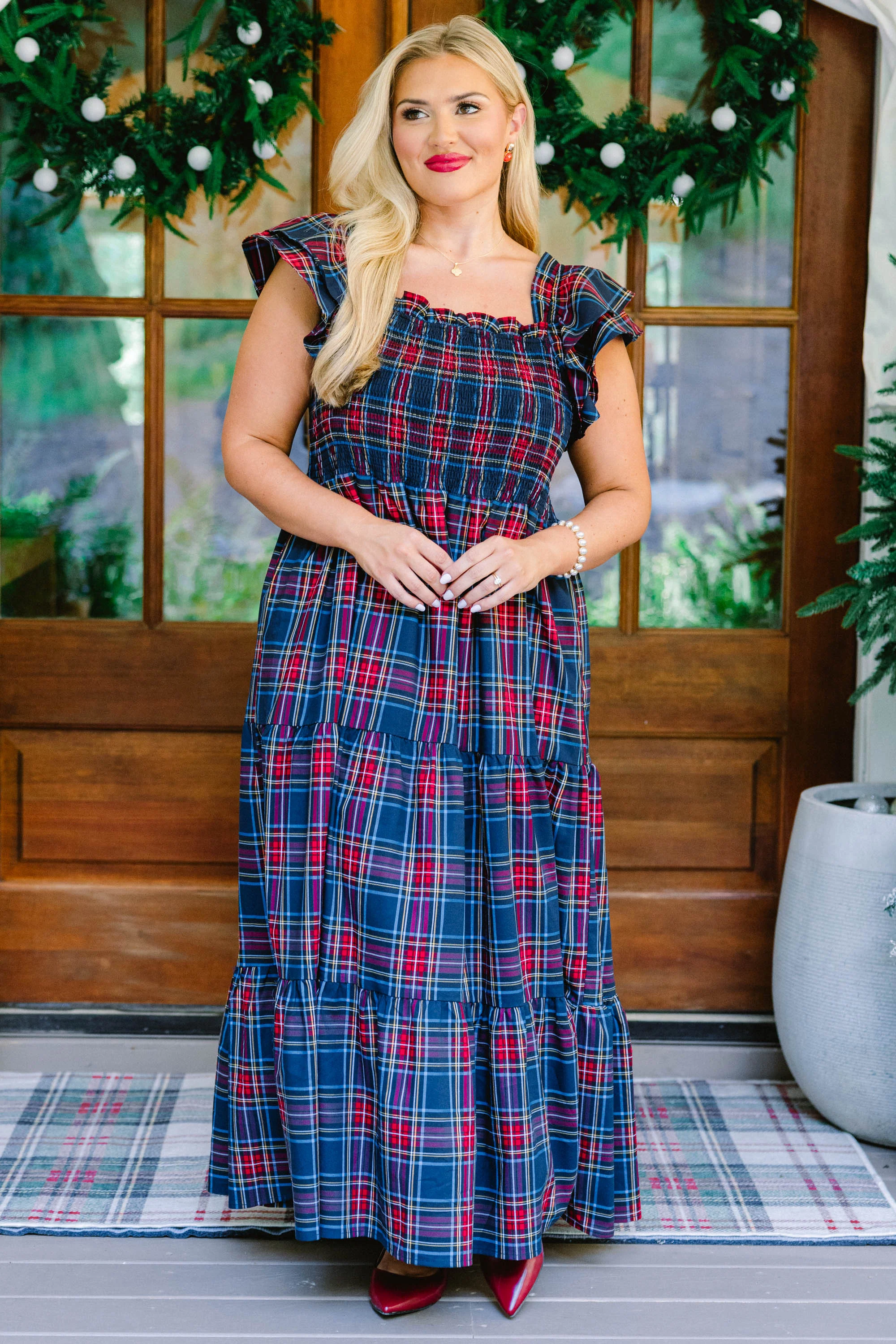 The Wildflower's Song Maxi Dress, Navy Tartan - Weilaico
