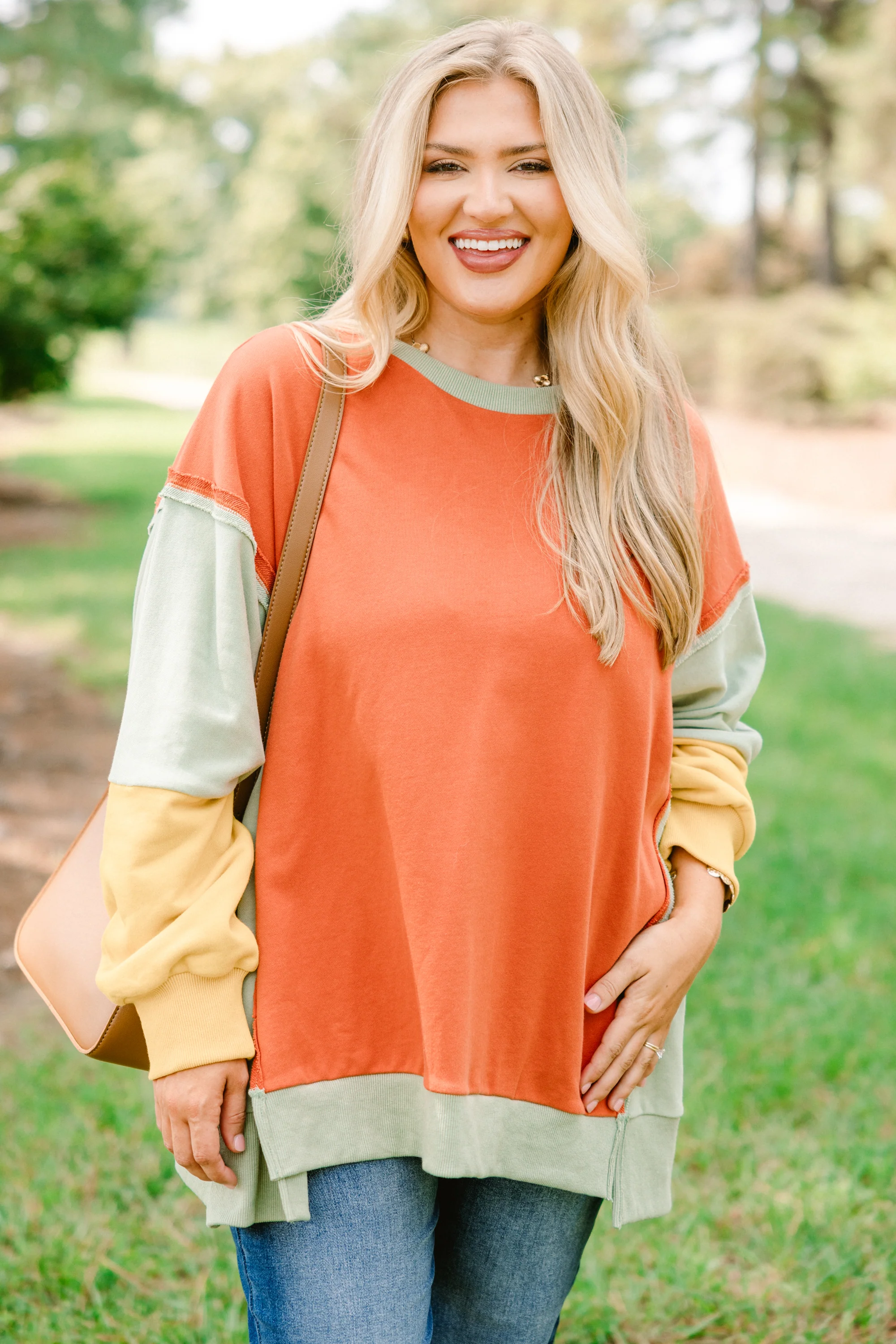 Rising To The Opportunity Pullover, Rust-Yellow - Weilaico