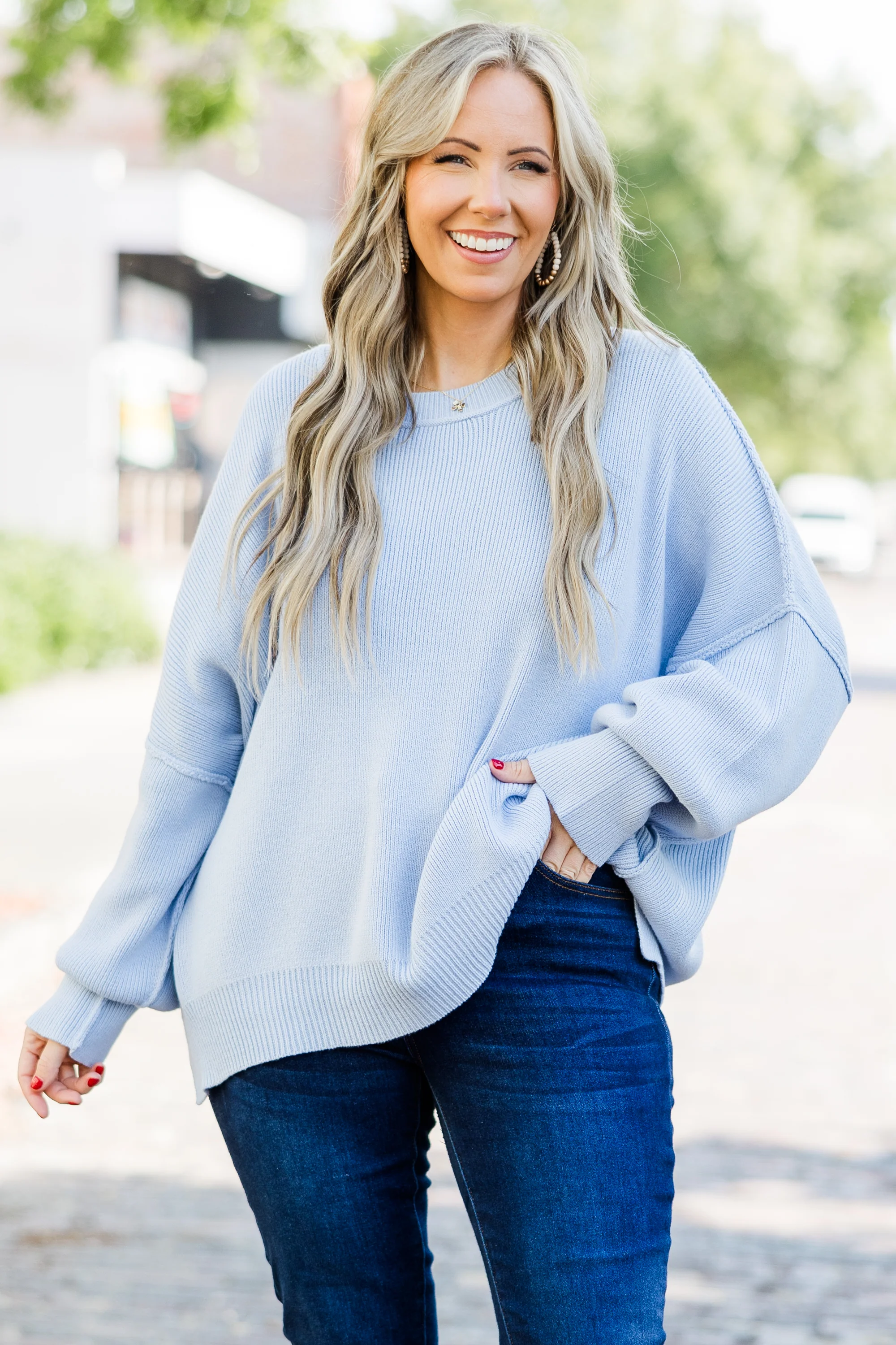 Magically Perfect Sweater, Light Blue - Weilaico