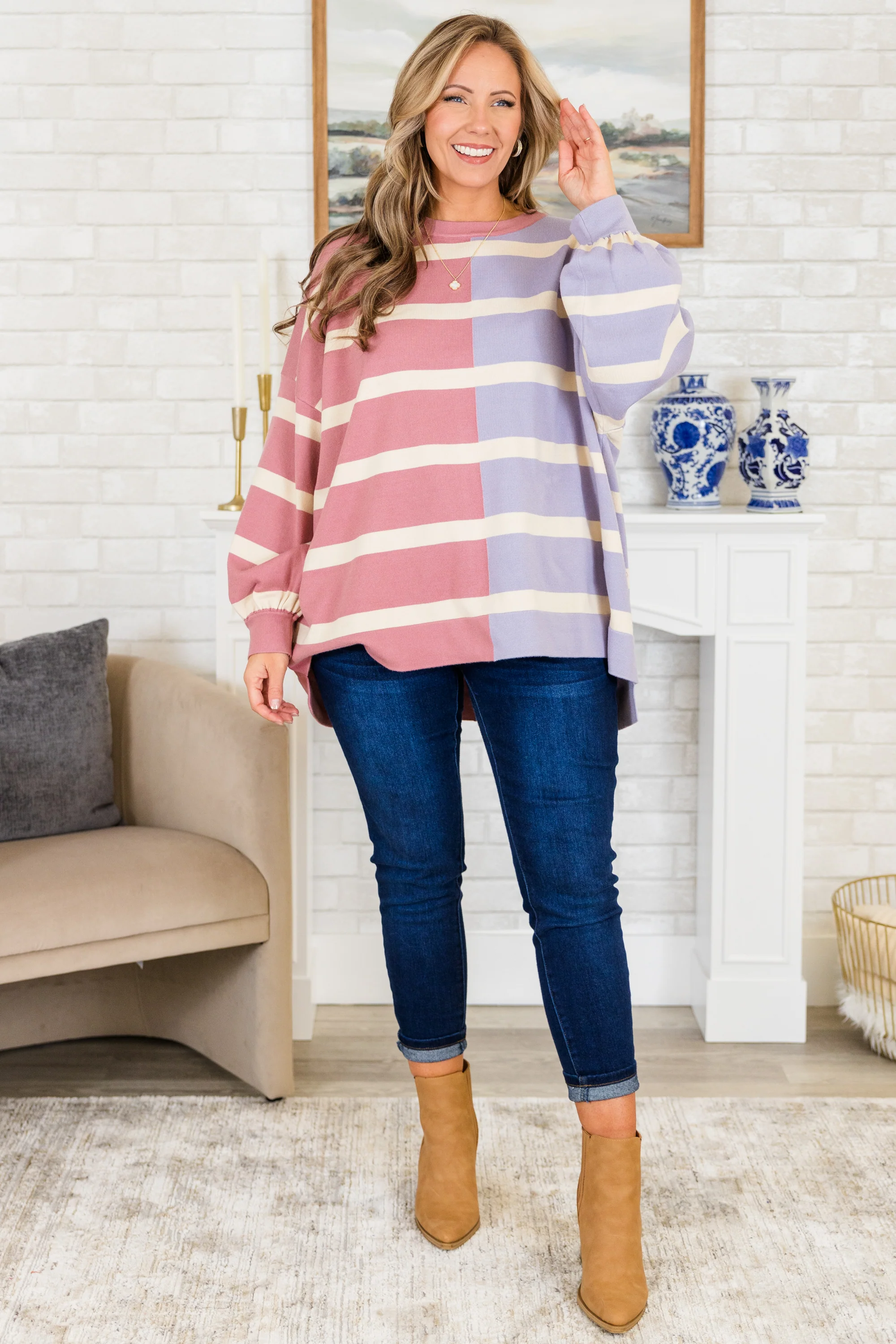 Lucky To Be With You Sweater, Pink/Lilac - Weilaico