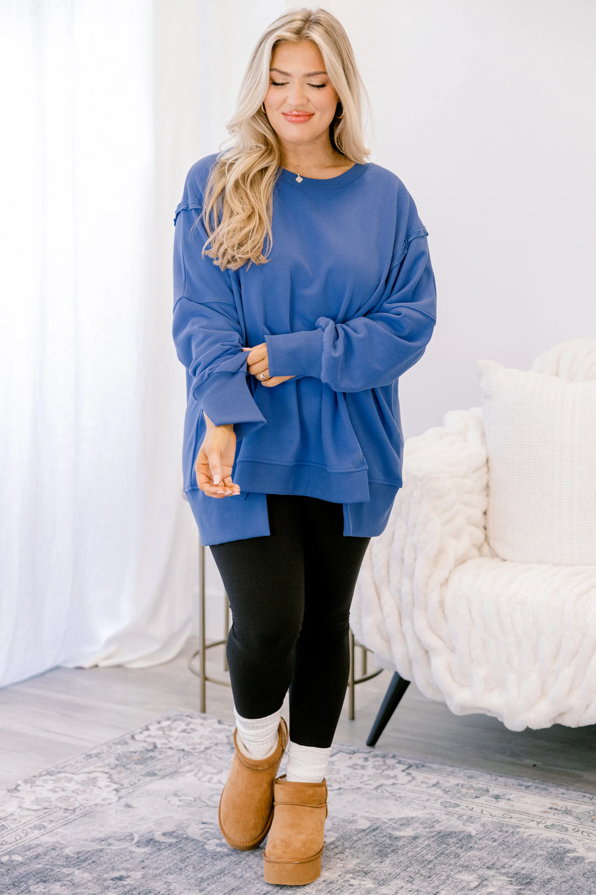 Sunset Glow Pullover, Bright Blue - Weilaico