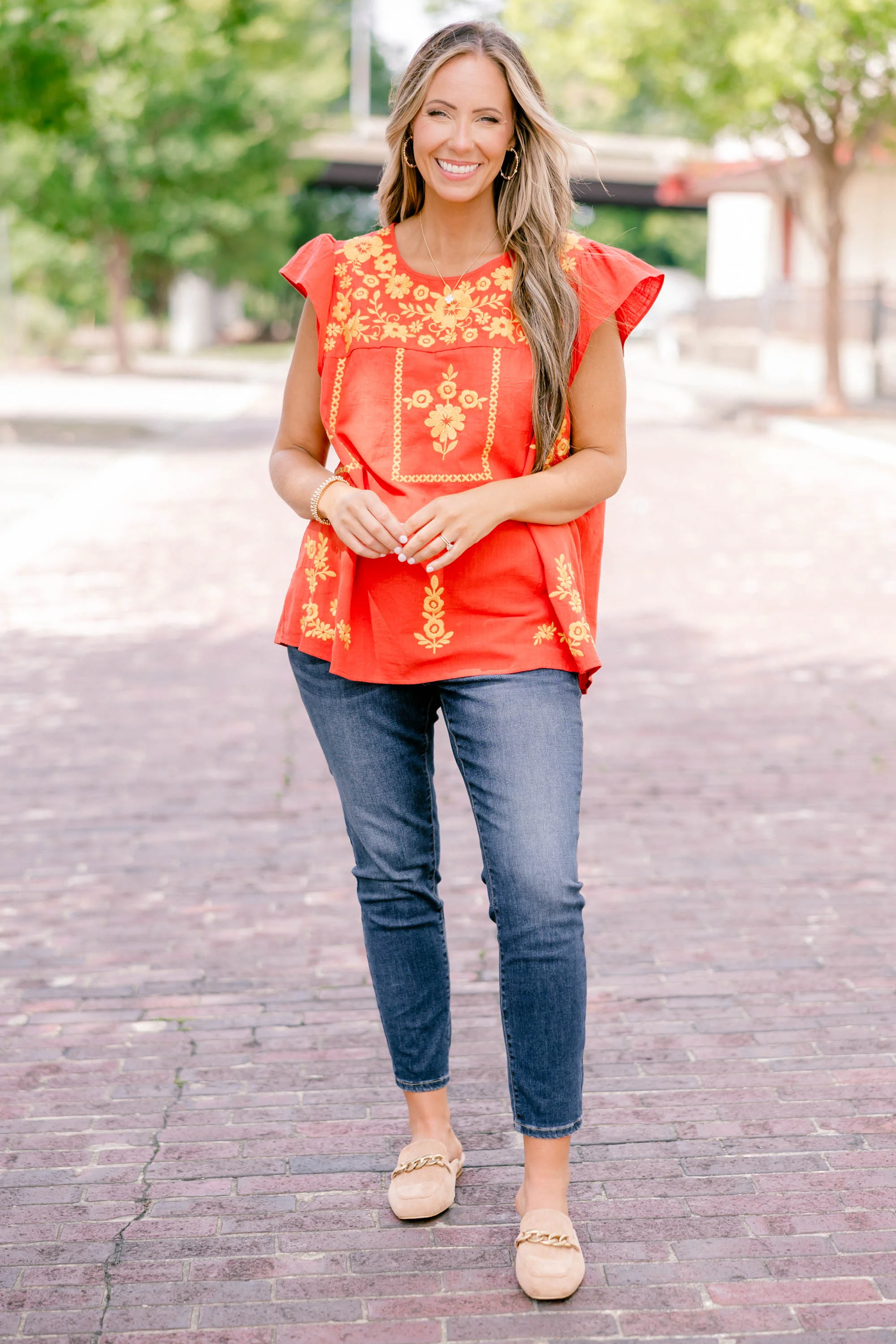 Warmer Breeze Top, Rust Marigold - Weilaico