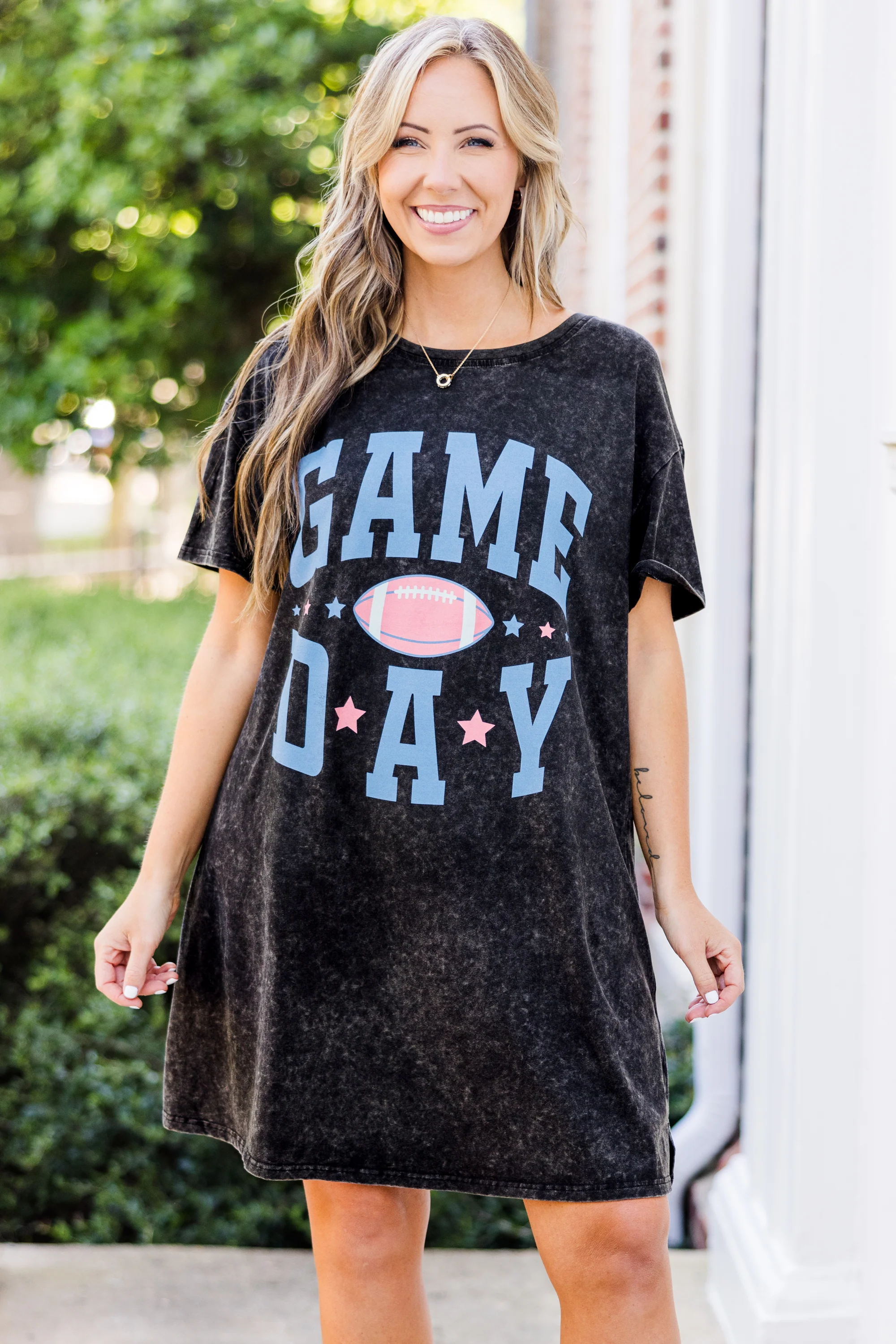 Game Days Are For The Girls T-Shirt Dress, Black - Weilaico