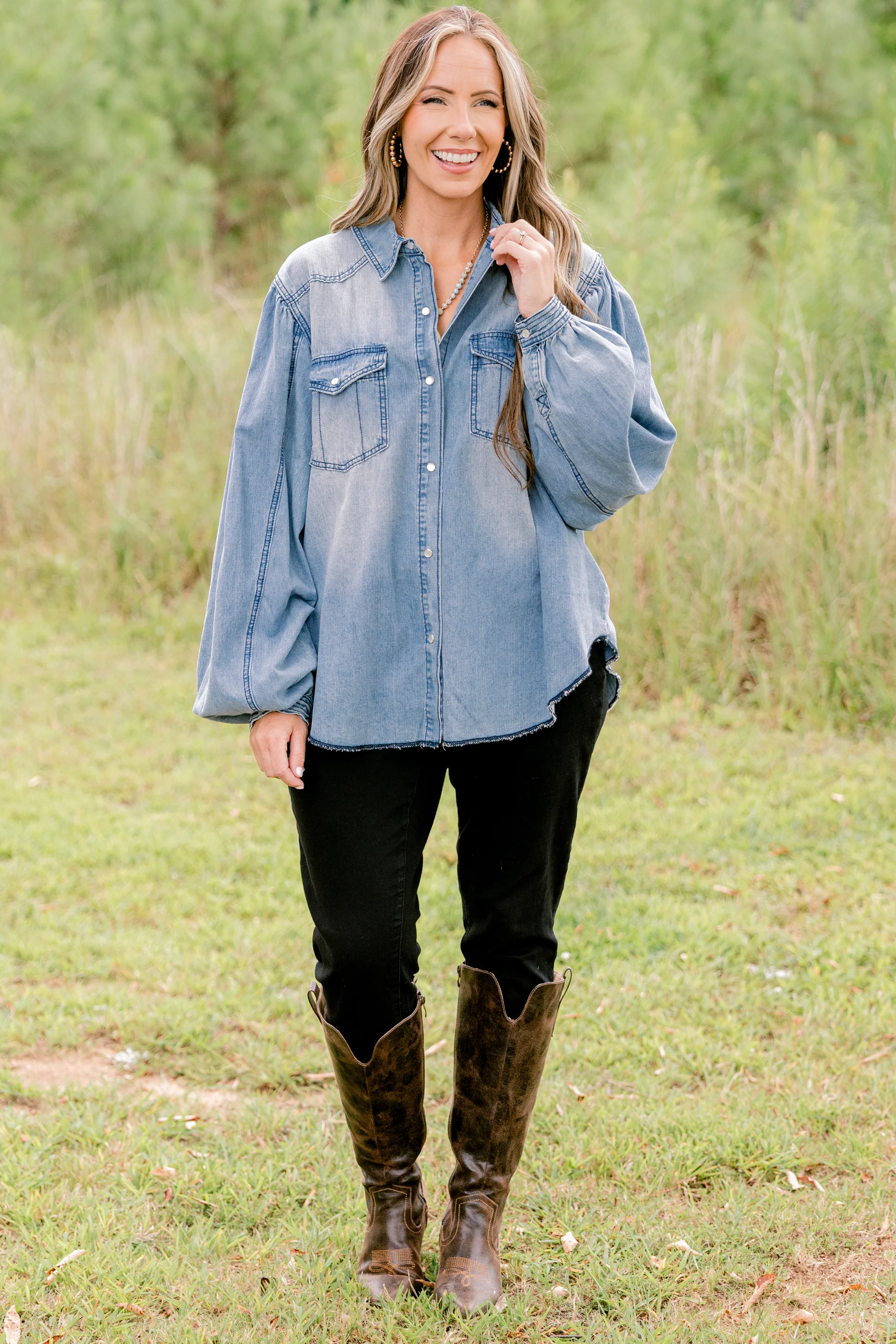 Love The West Top, Denim - Weilaico