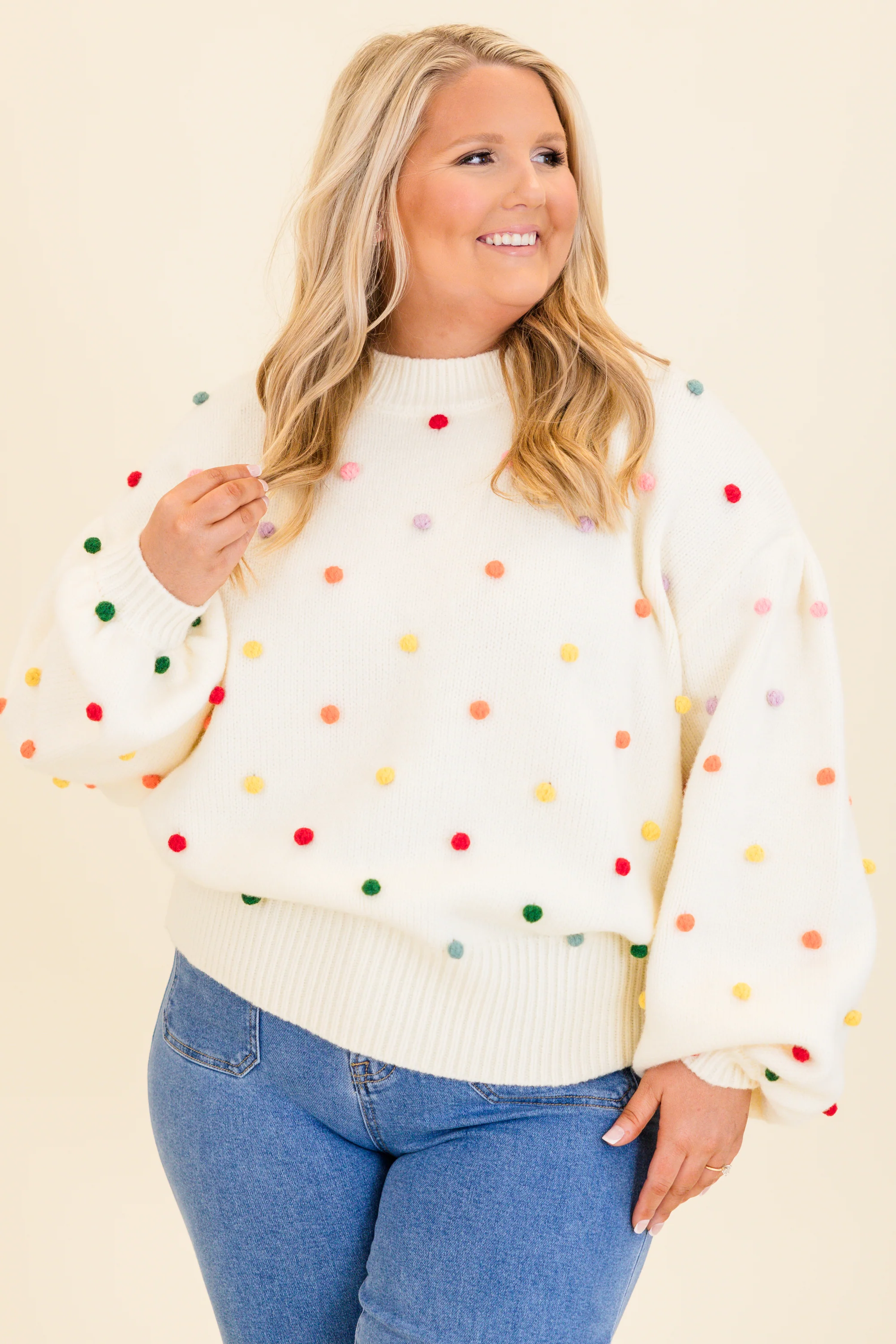 Spotted Charm Sweater, Cream - Weilaico