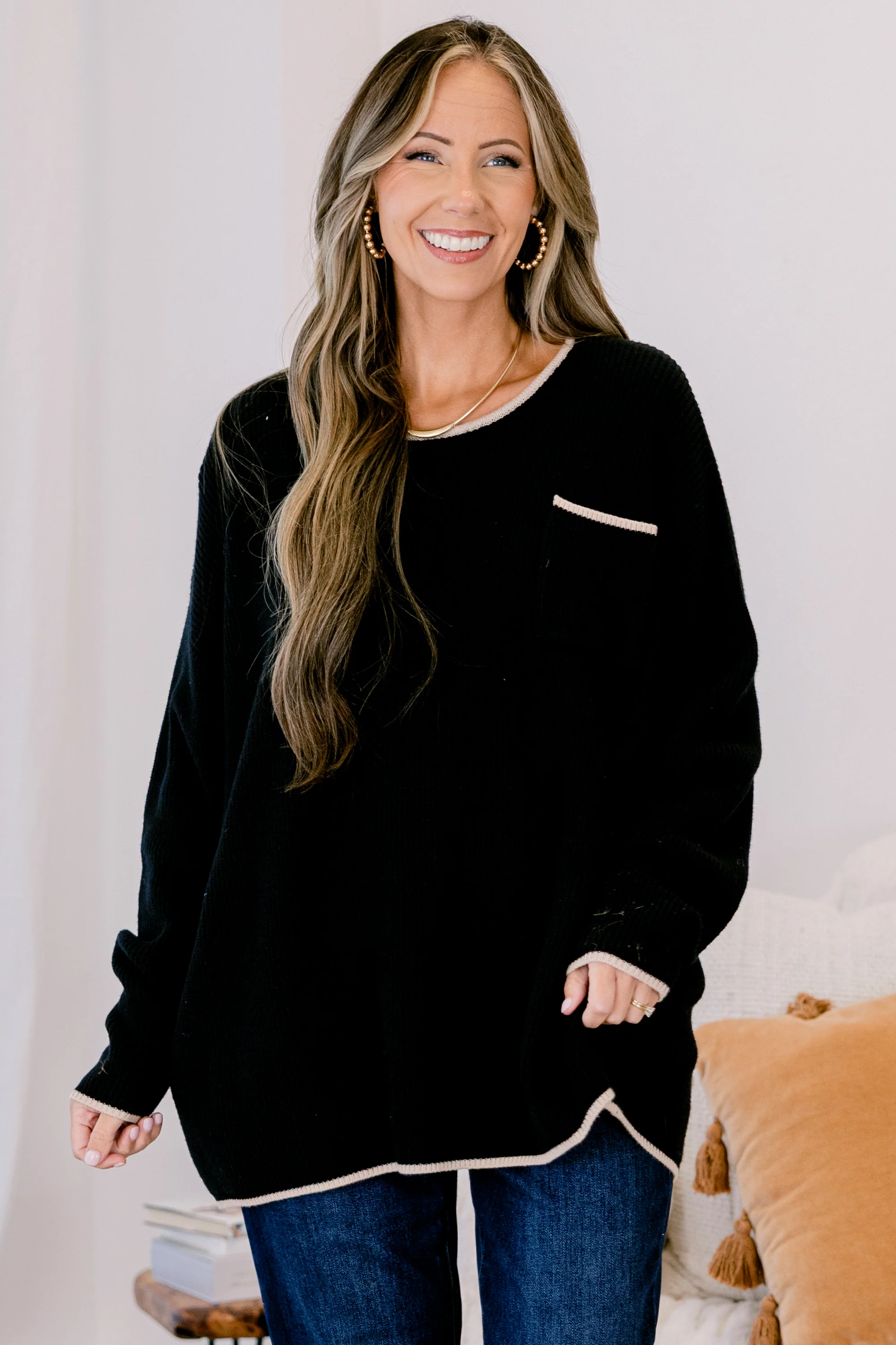 Can't Keep Going Sweater, Black - Weilaico