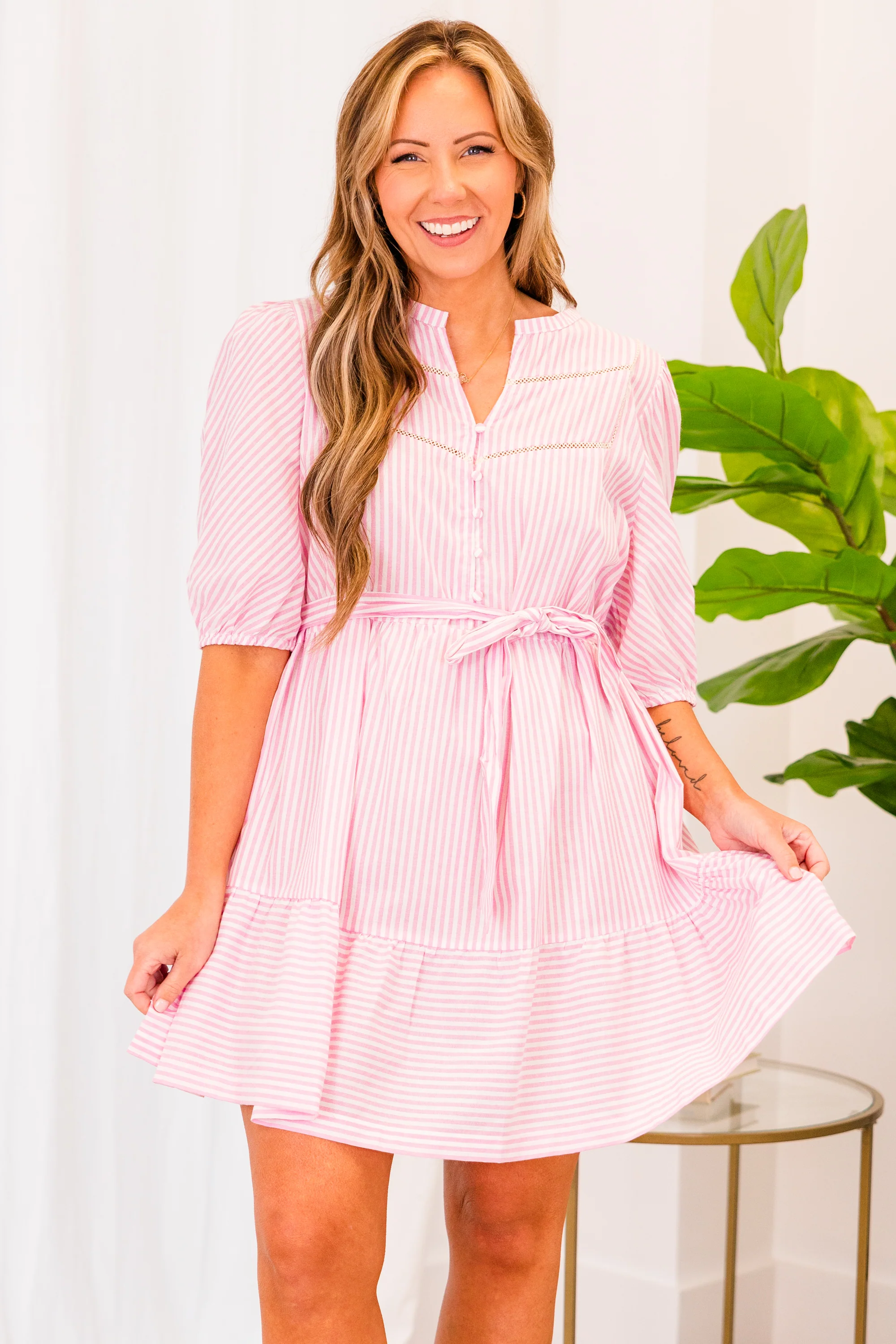 Gotta Start Somewhere Dress, Pink - Weilaico