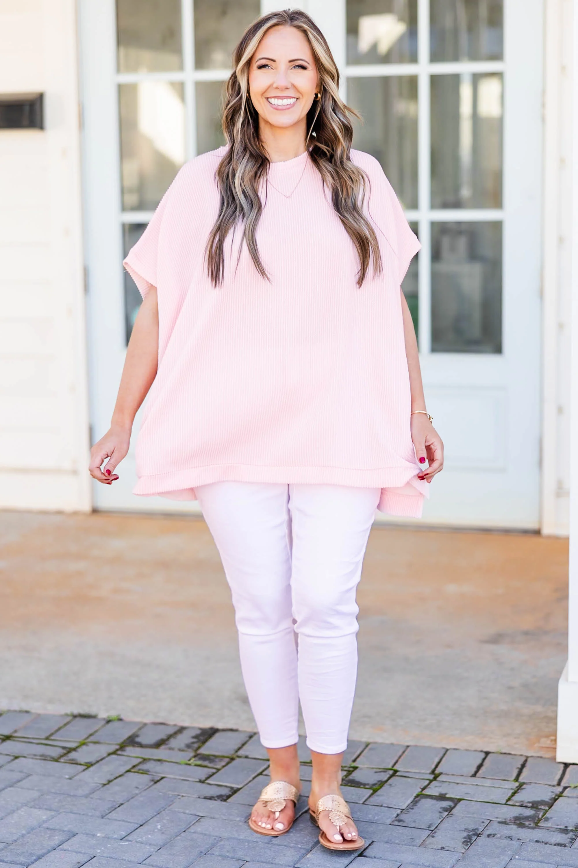 All About Knits Top, Pale Peach - Weilaico