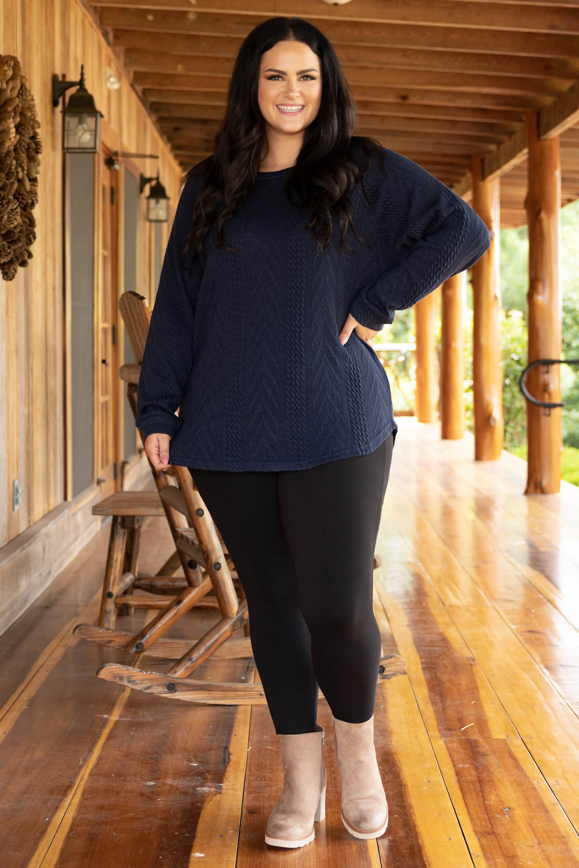 Slouchy Cableknit, Navy - Weilaico