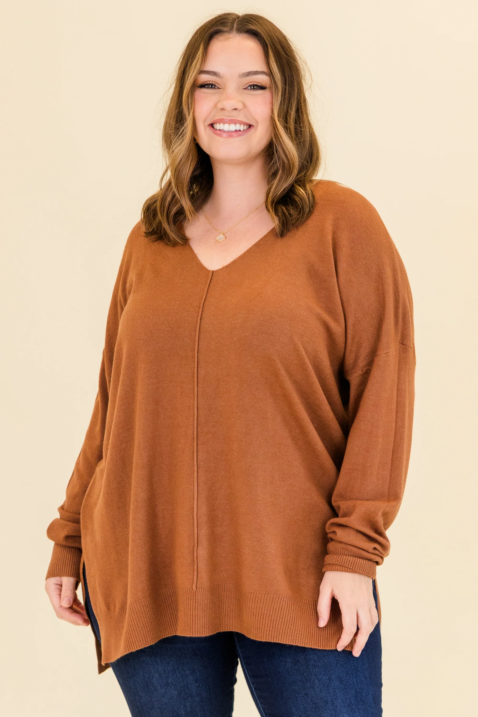 Perfect For Outside Sweater, Heather Deep Camel - Weilaico