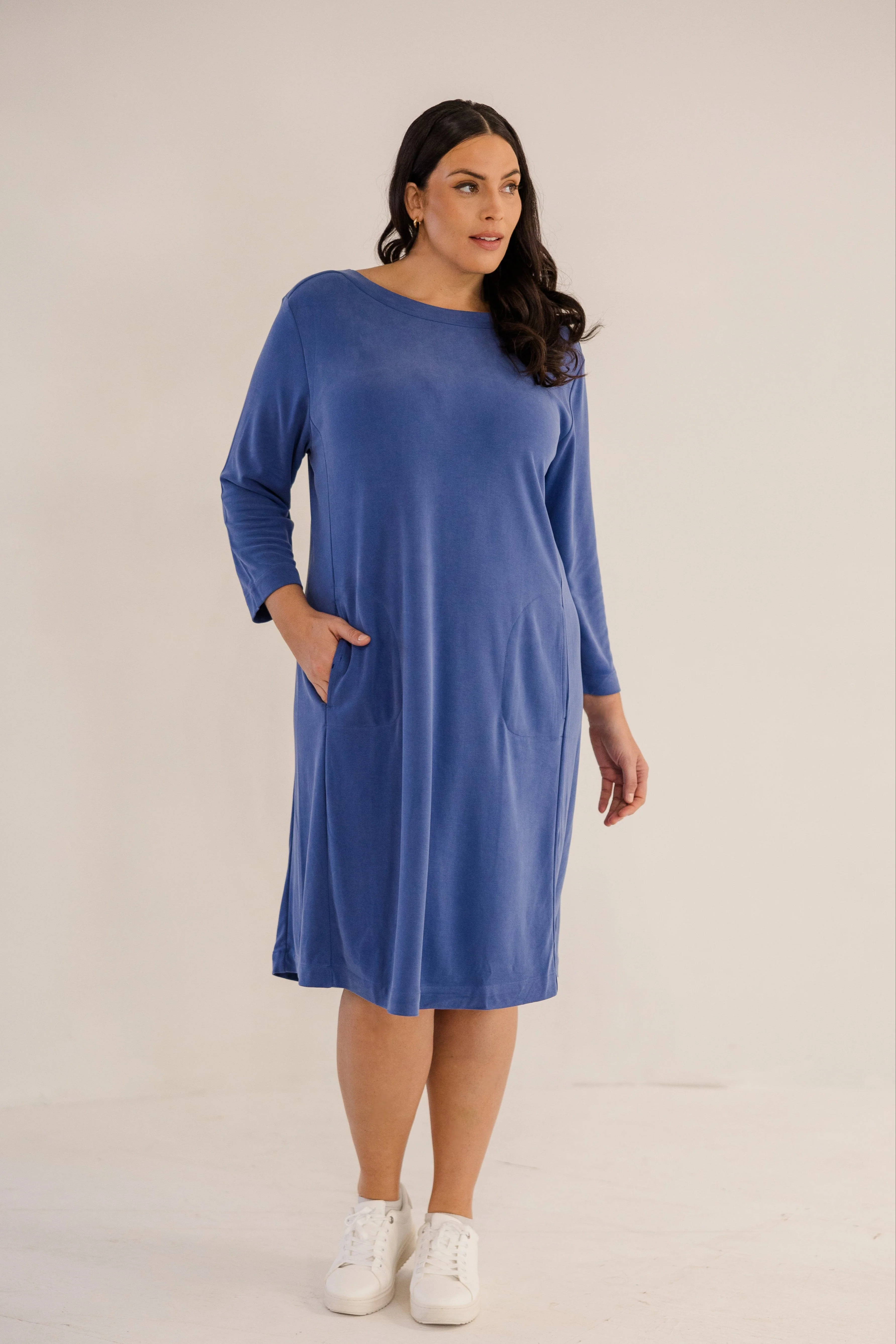 Audrey Boatneck Dress, Ombre Blue - Weilaico