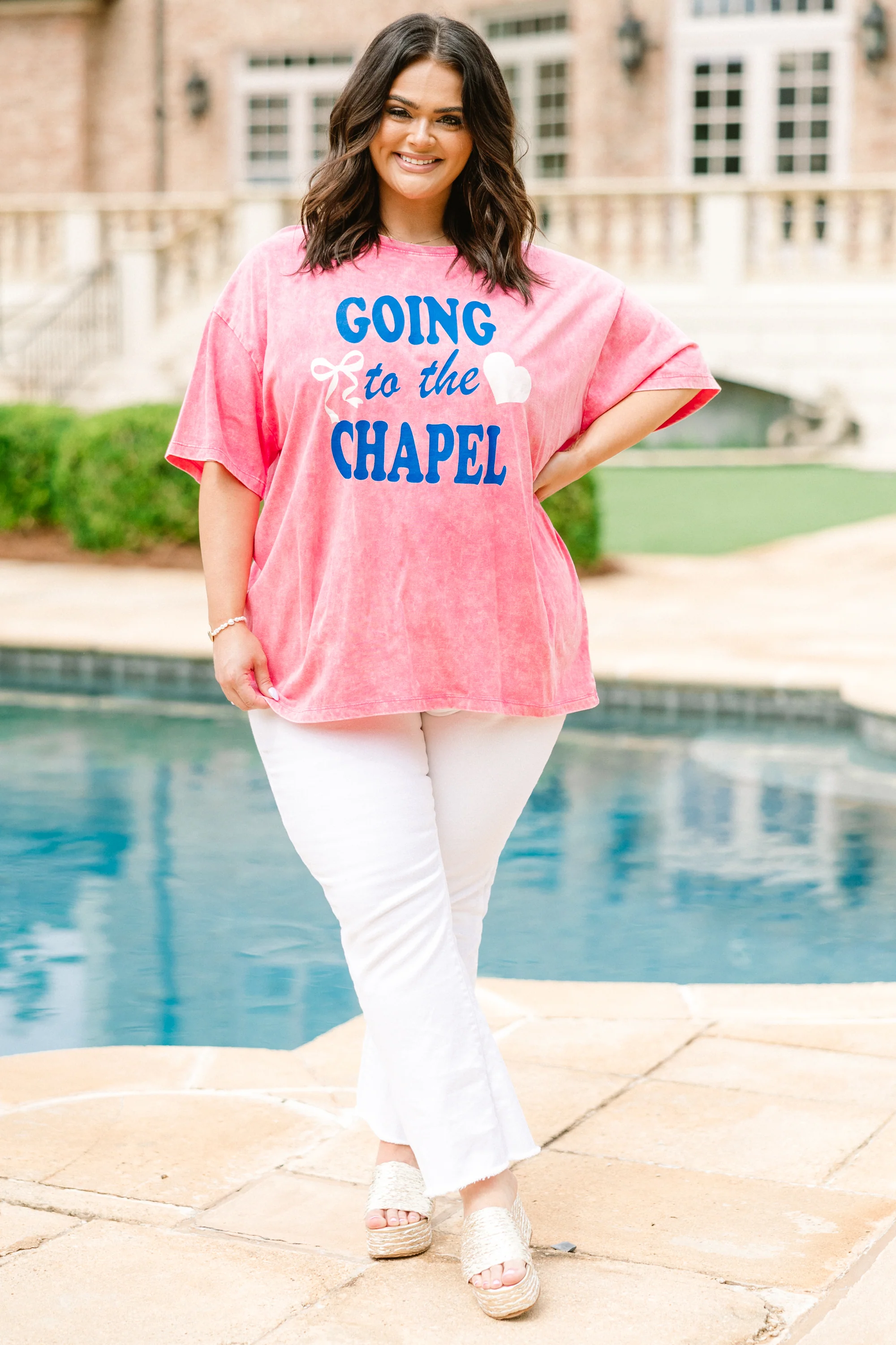 We're Going to the Chapel Acid Wash Relaxed Tee, Fuchsia - Weilaico