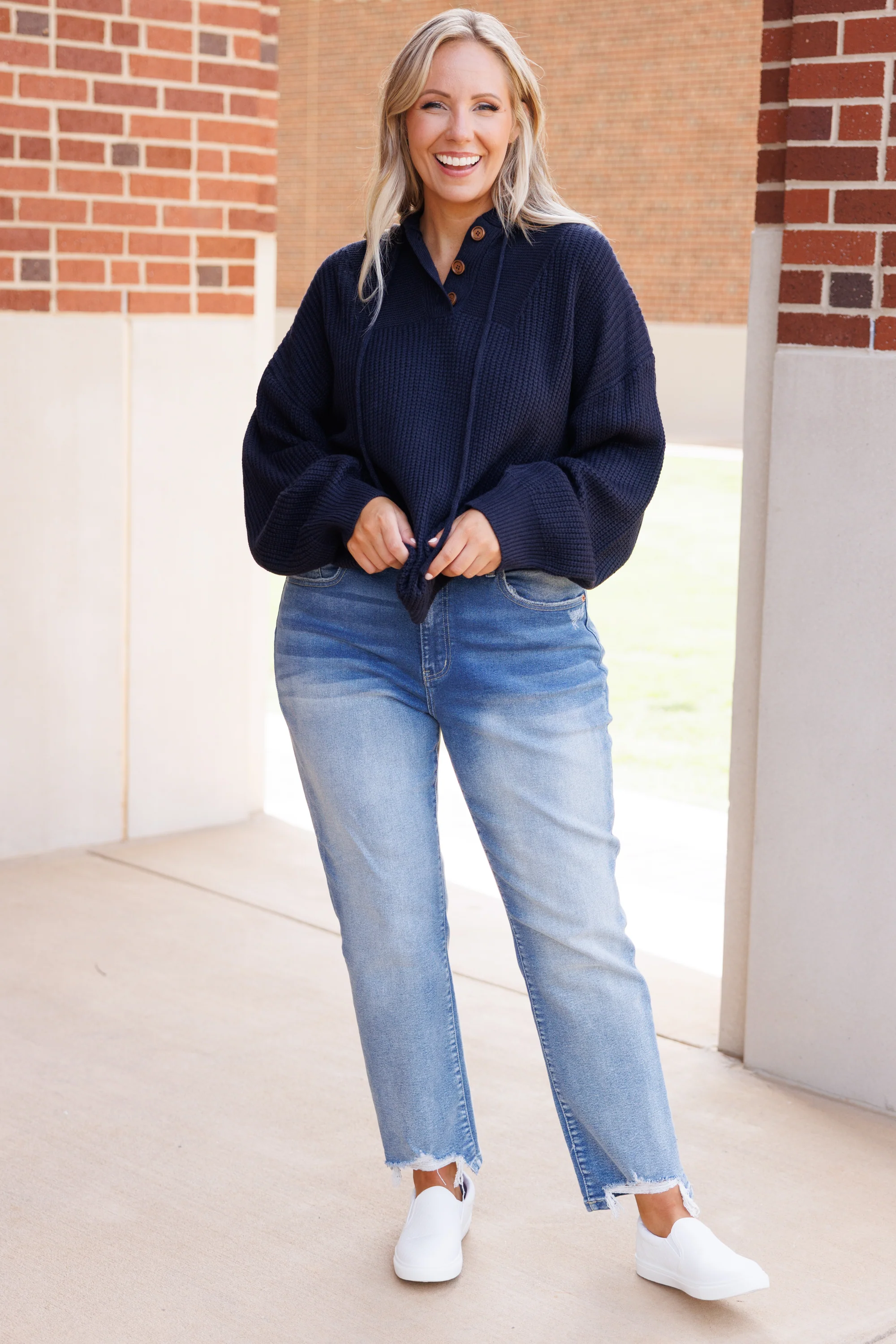 Warm And Happy Hoodie, Dark Navy - Weilaico