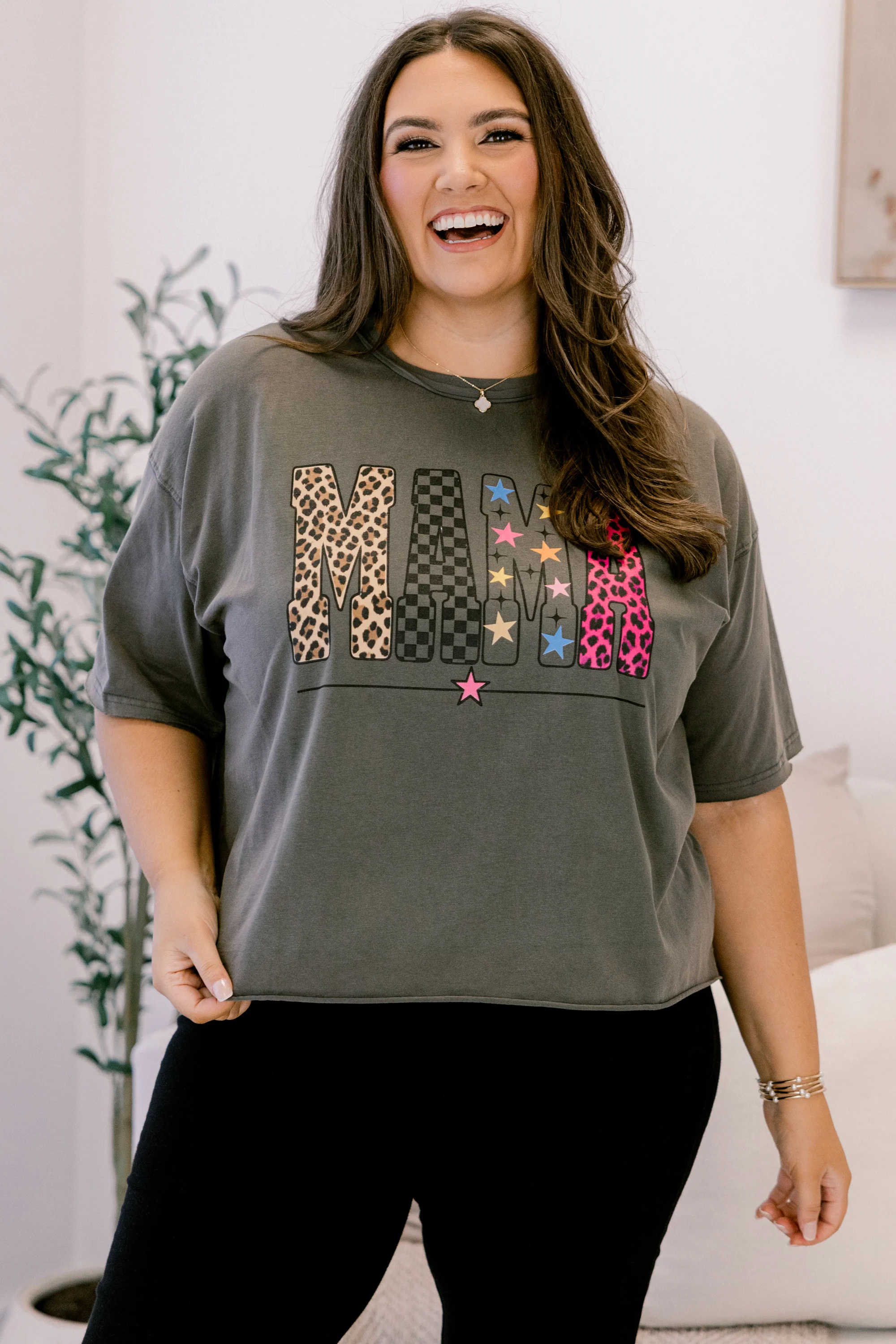 She's a Cool Mom Vintage Wash Tee, Charcoal - Weilaico