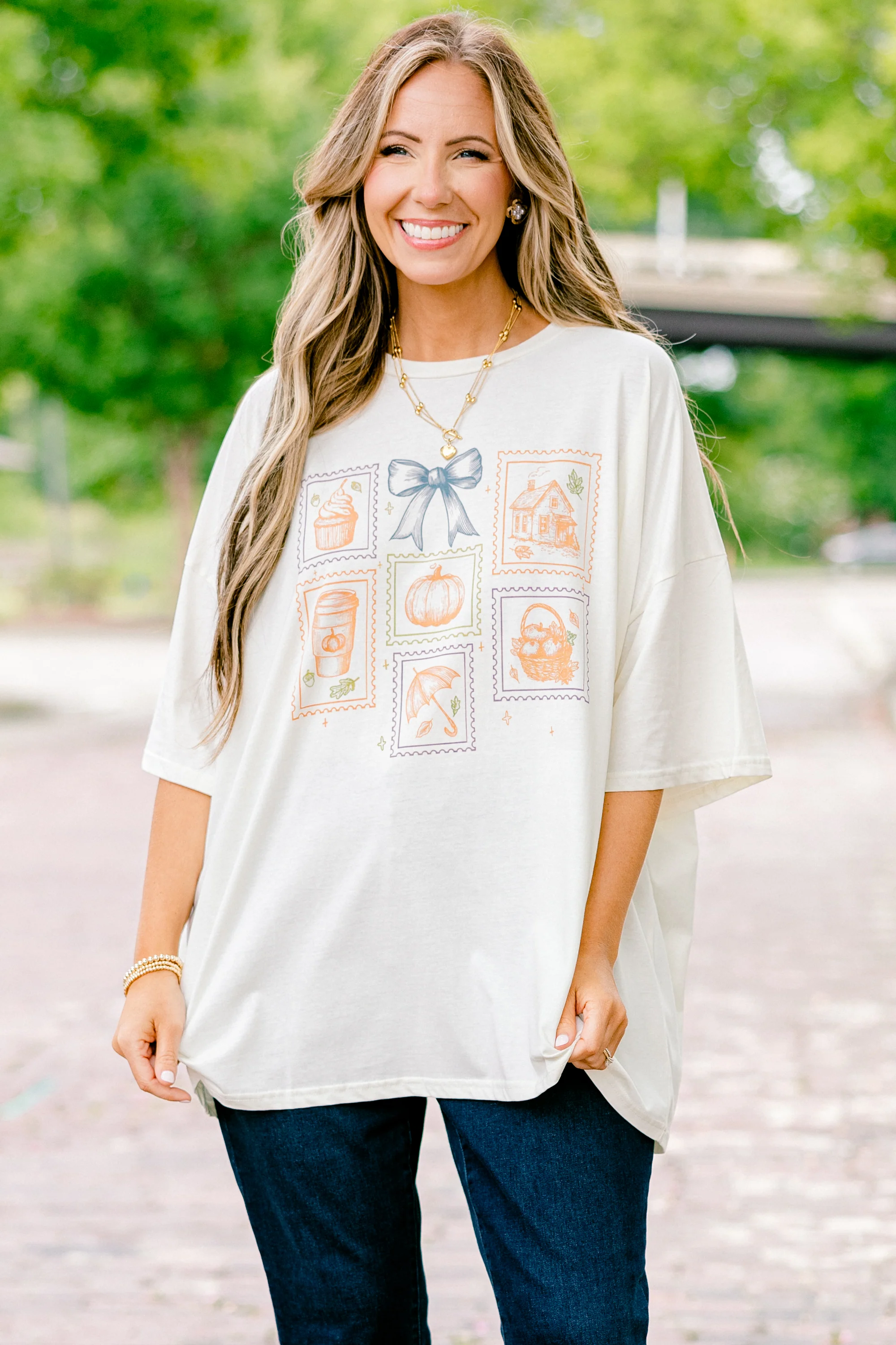 Days of Fall Boyfriend Tee, Ivory - Weilaico