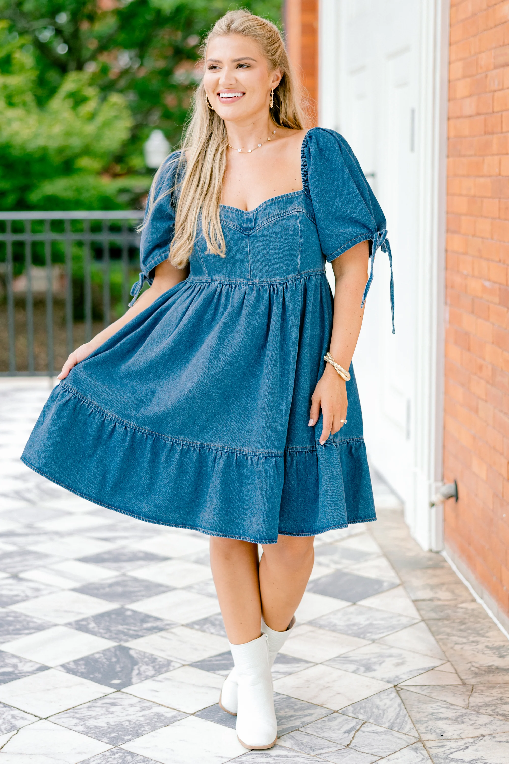 Denim Love Dress, Blue - Weilaico