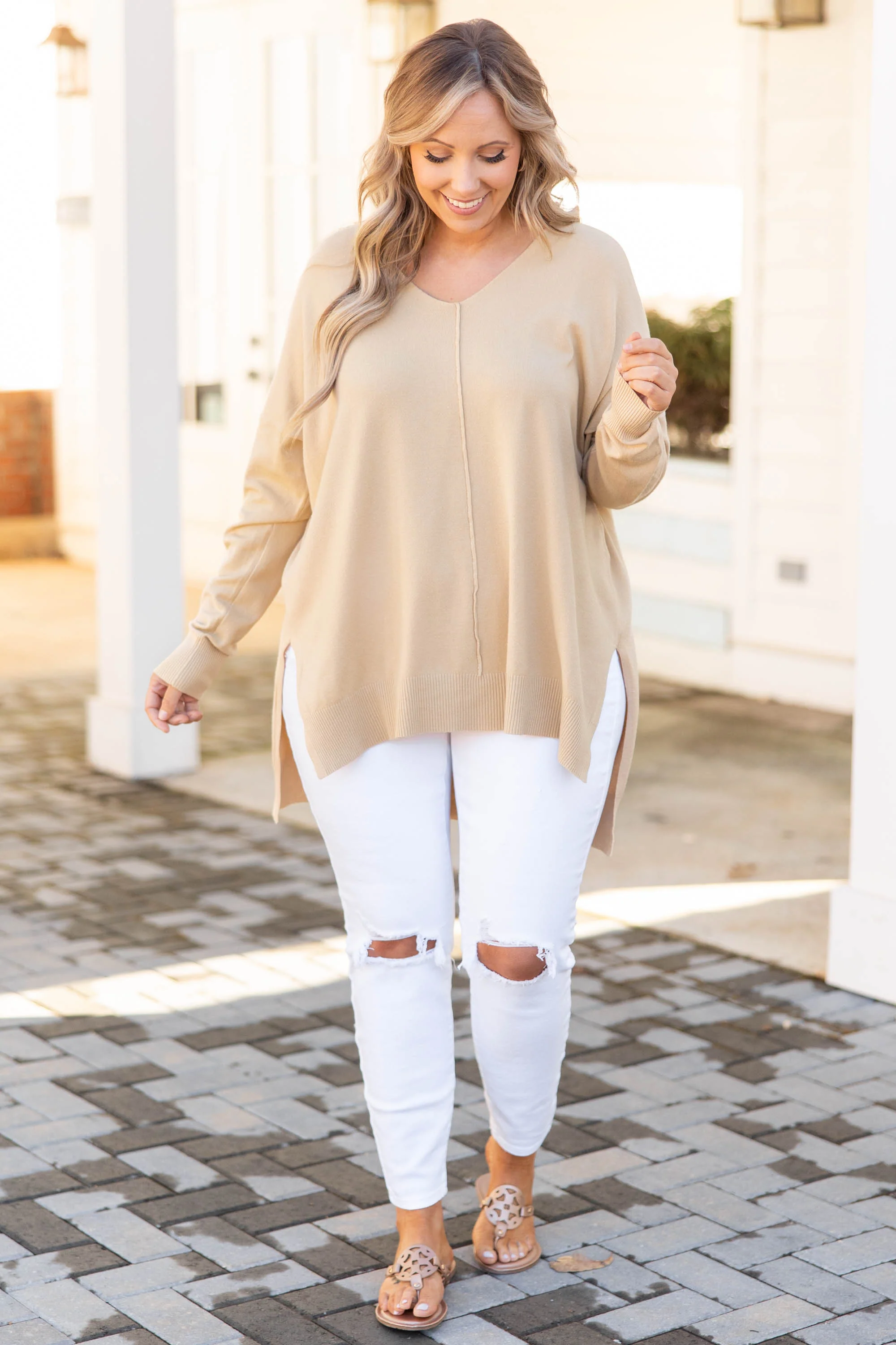 Miss Who I Was Sweater, Taupe - Weilaico